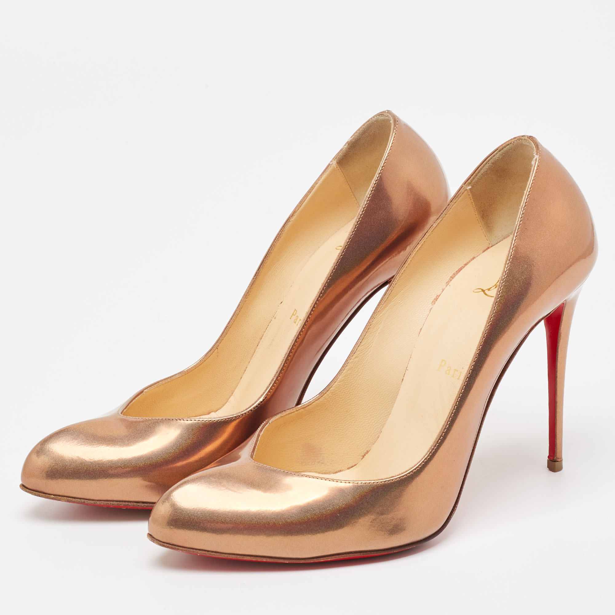 Christian Louboutin Metallic Brown Leather Breche Pumps Size 38.5