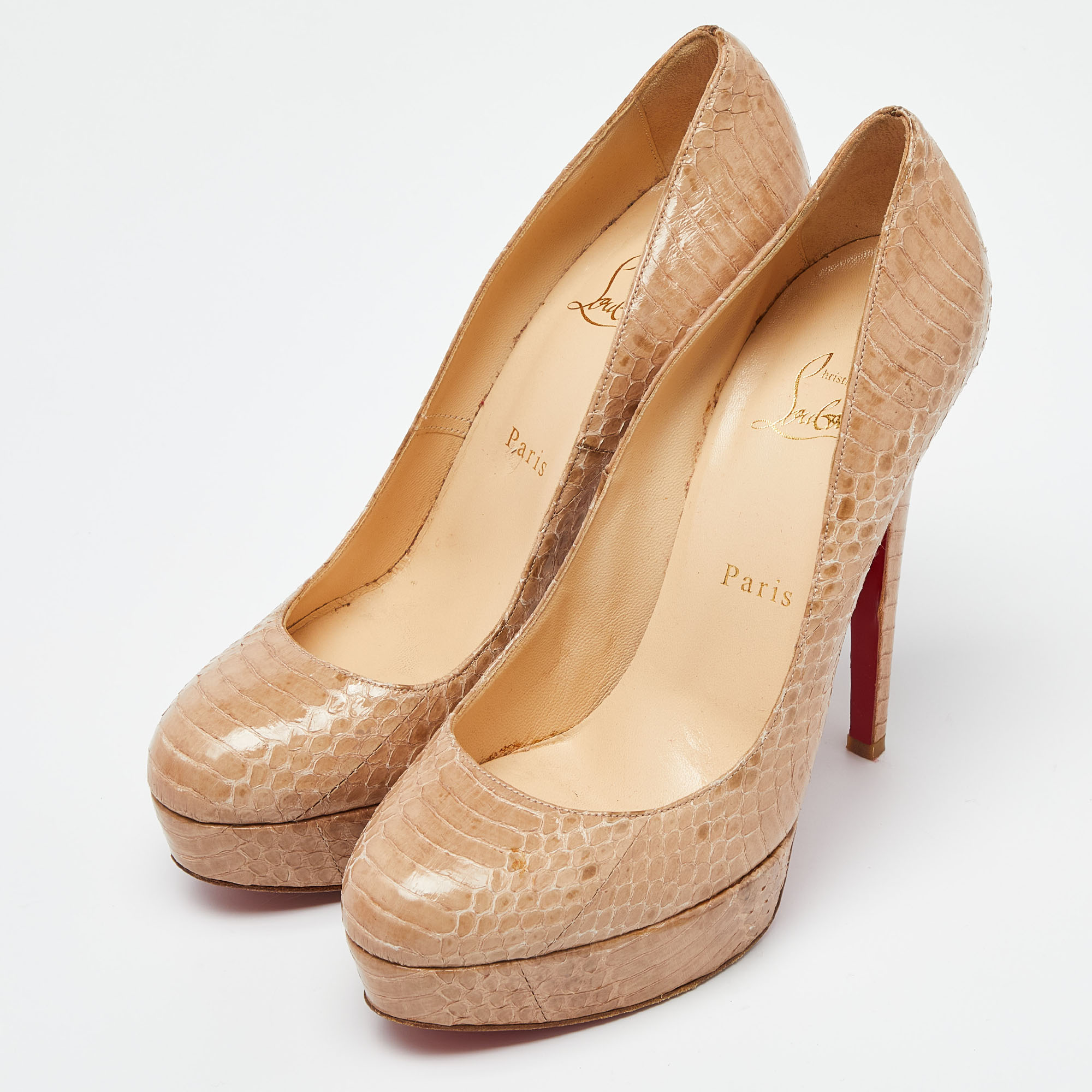 Christian Louboutin Beige Watersnake Bianca Pumps Size 38.5