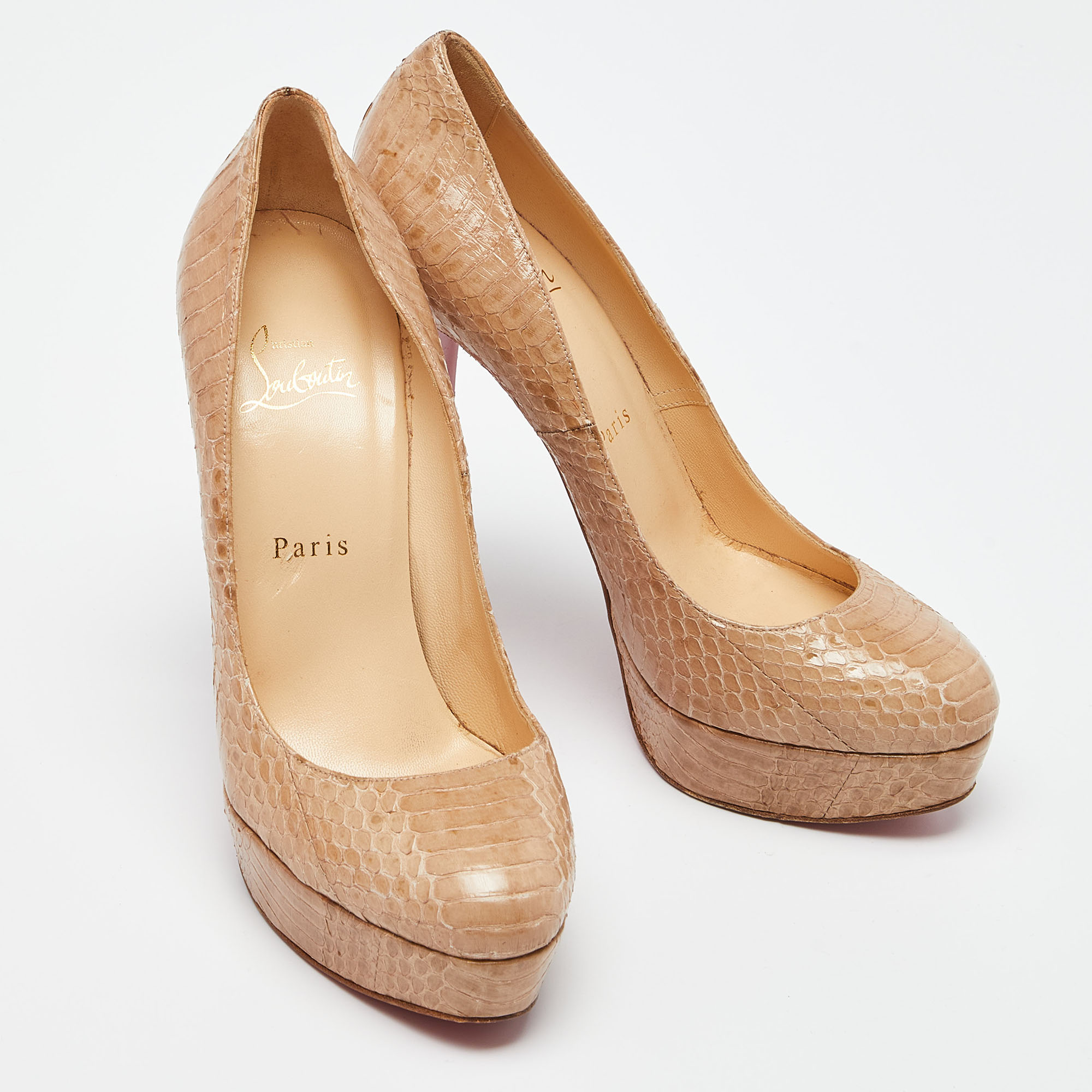 Christian Louboutin Beige Watersnake Bianca Pumps Size 38.5