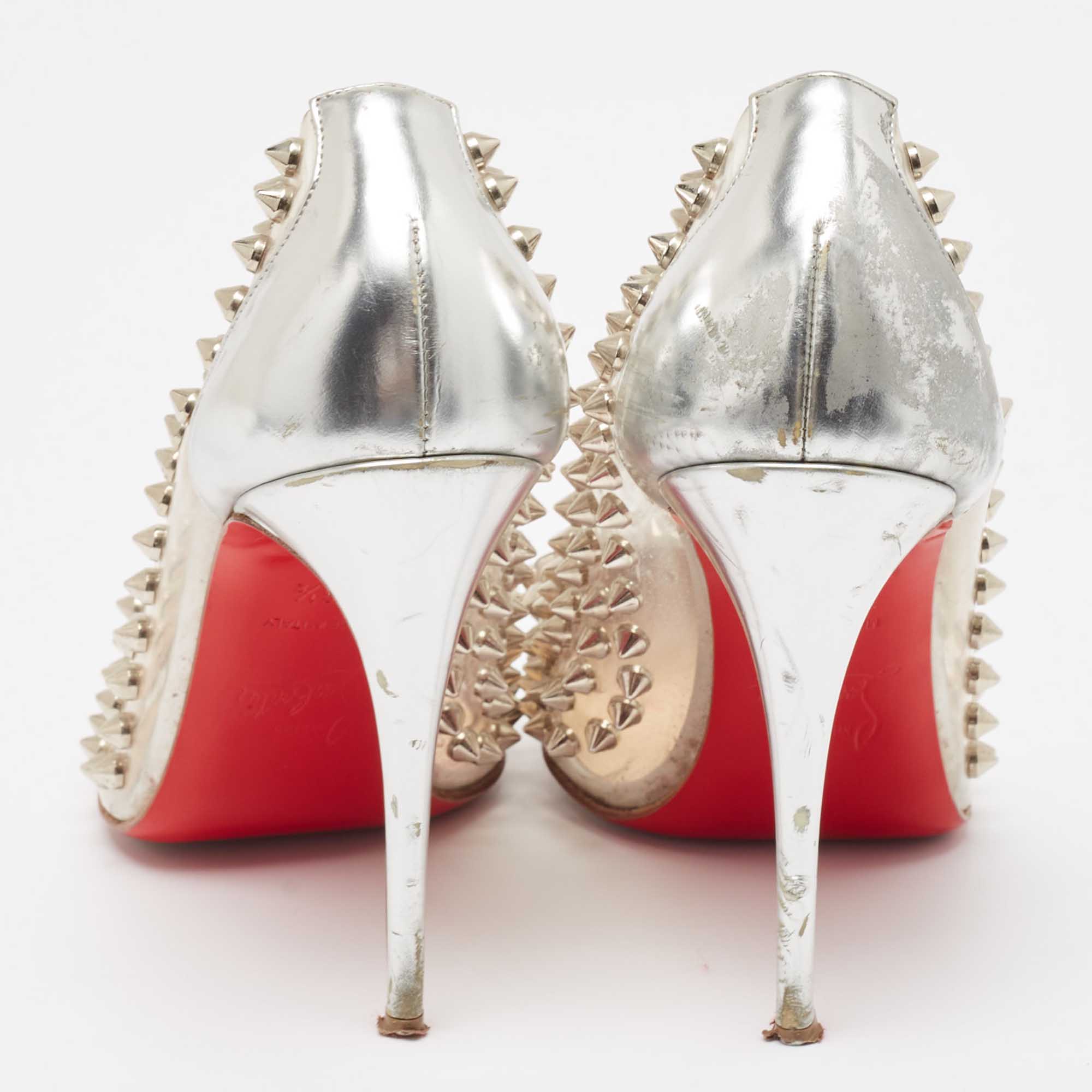 Christian Louboutin Silver Leather And PVC Spike Me Pumps Size 36.5