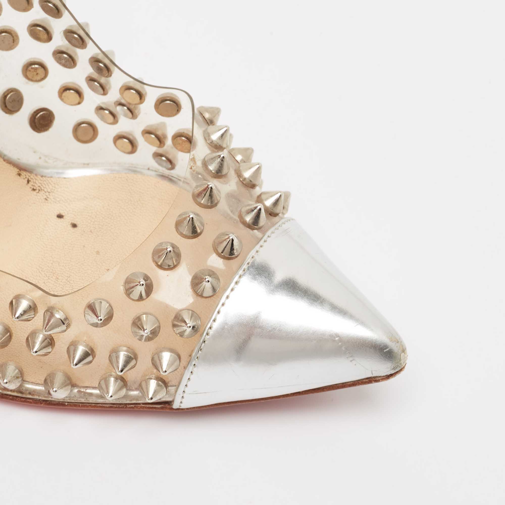 Christian Louboutin Silver Leather And PVC Spike Me Pumps Size 36.5