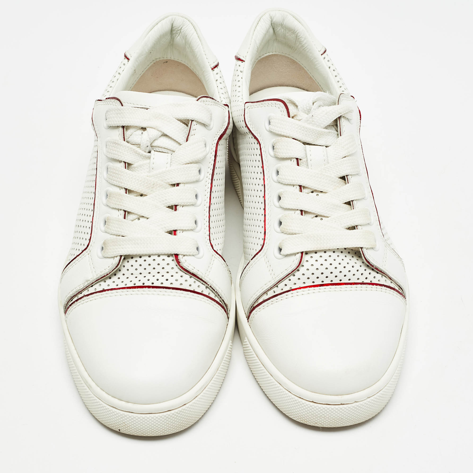 Christian Louboutin White Leather And PVC  Trimmed Fun Vieira Trainers Size 34.5