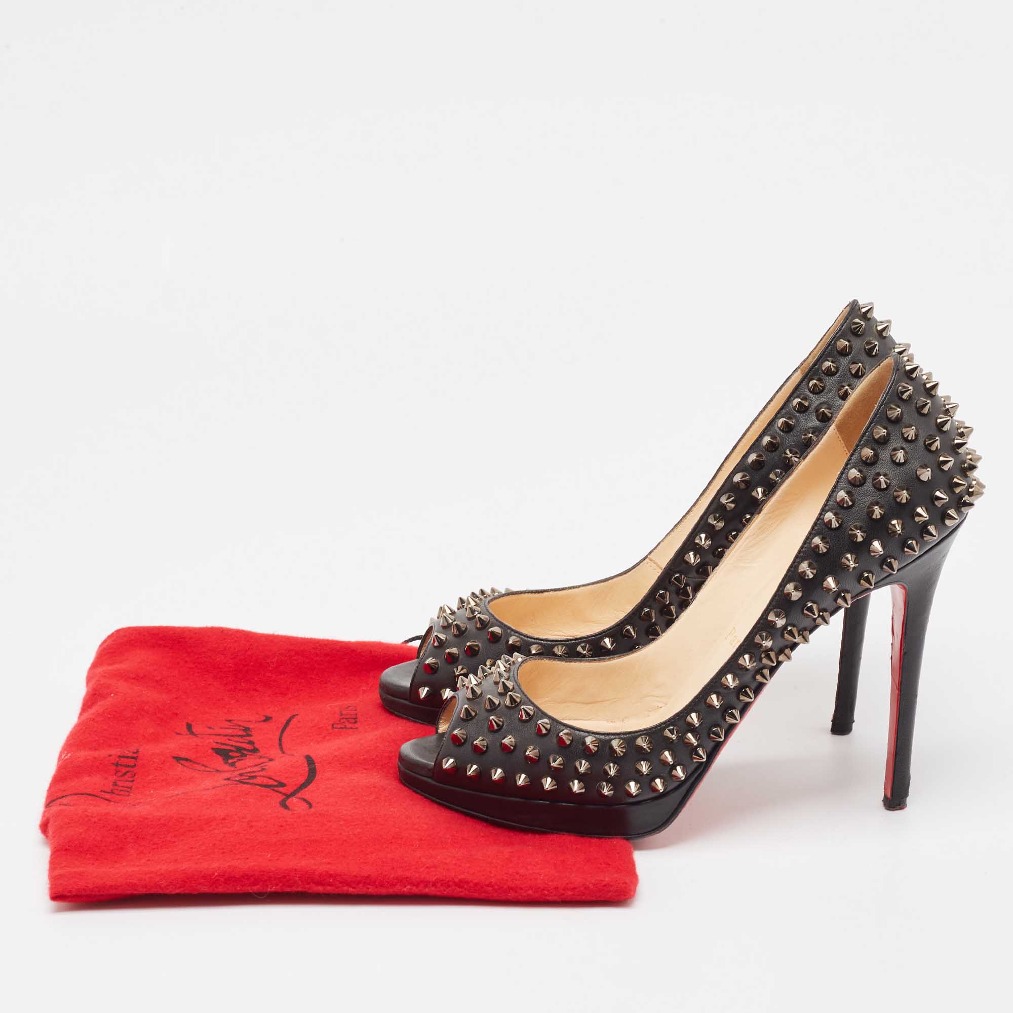 Christian Louboutin Black Leather Yolanda Spikes Pumps Size 38.5