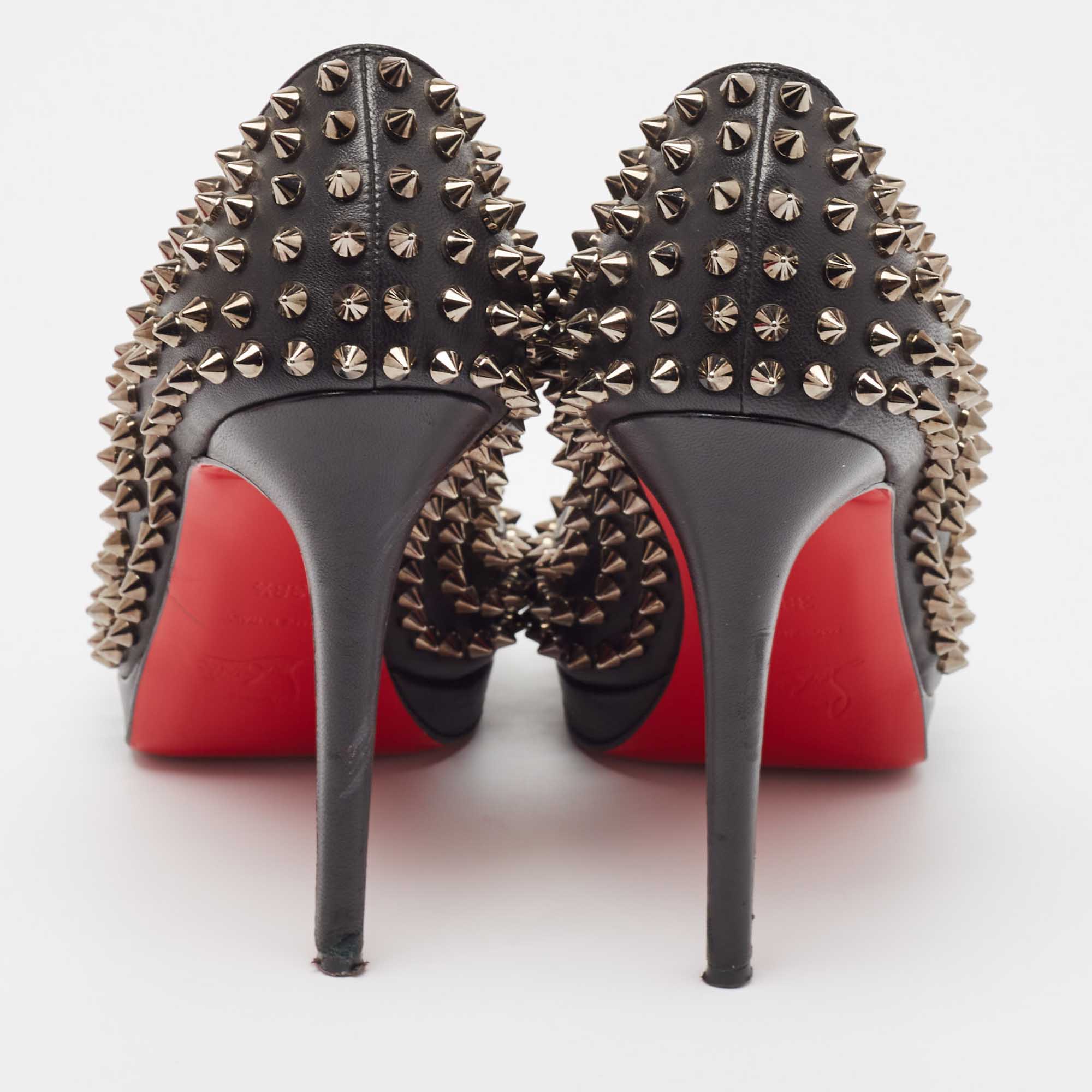 Christian Louboutin Black Leather Yolanda Spikes Pumps Size 38.5