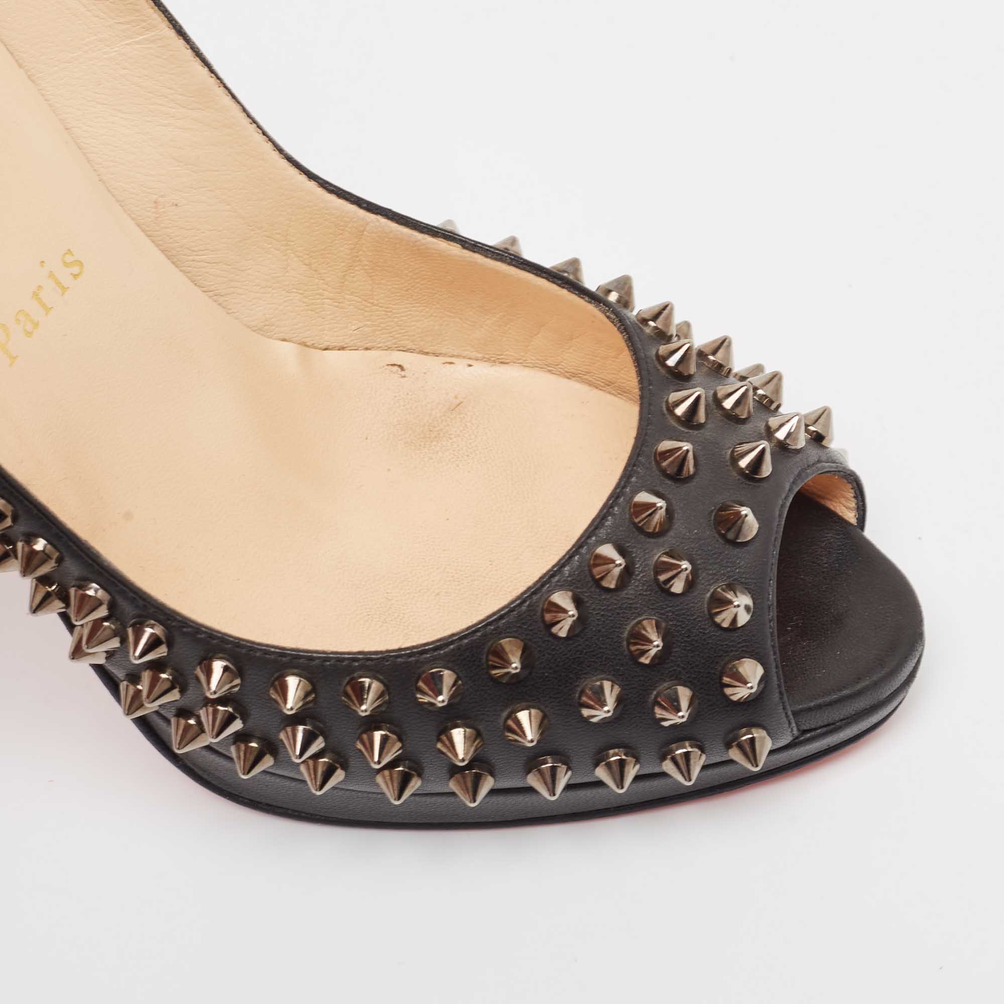 Christian Louboutin Black Leather Yolanda Spikes Pumps Size 38.5