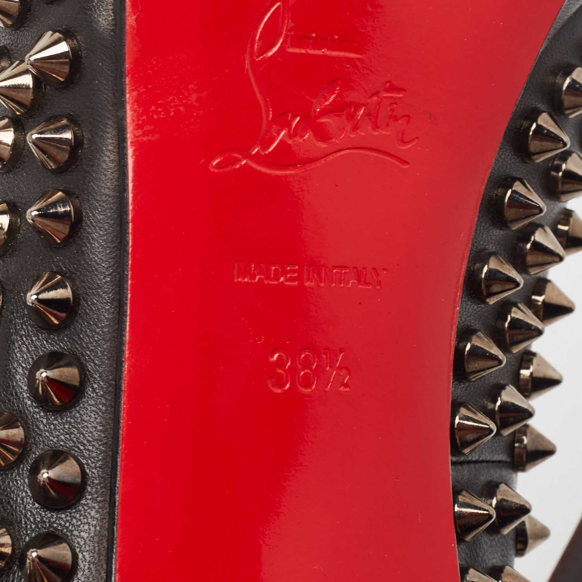 Christian Louboutin Black Leather Yolanda Spikes Pumps Size 38.5