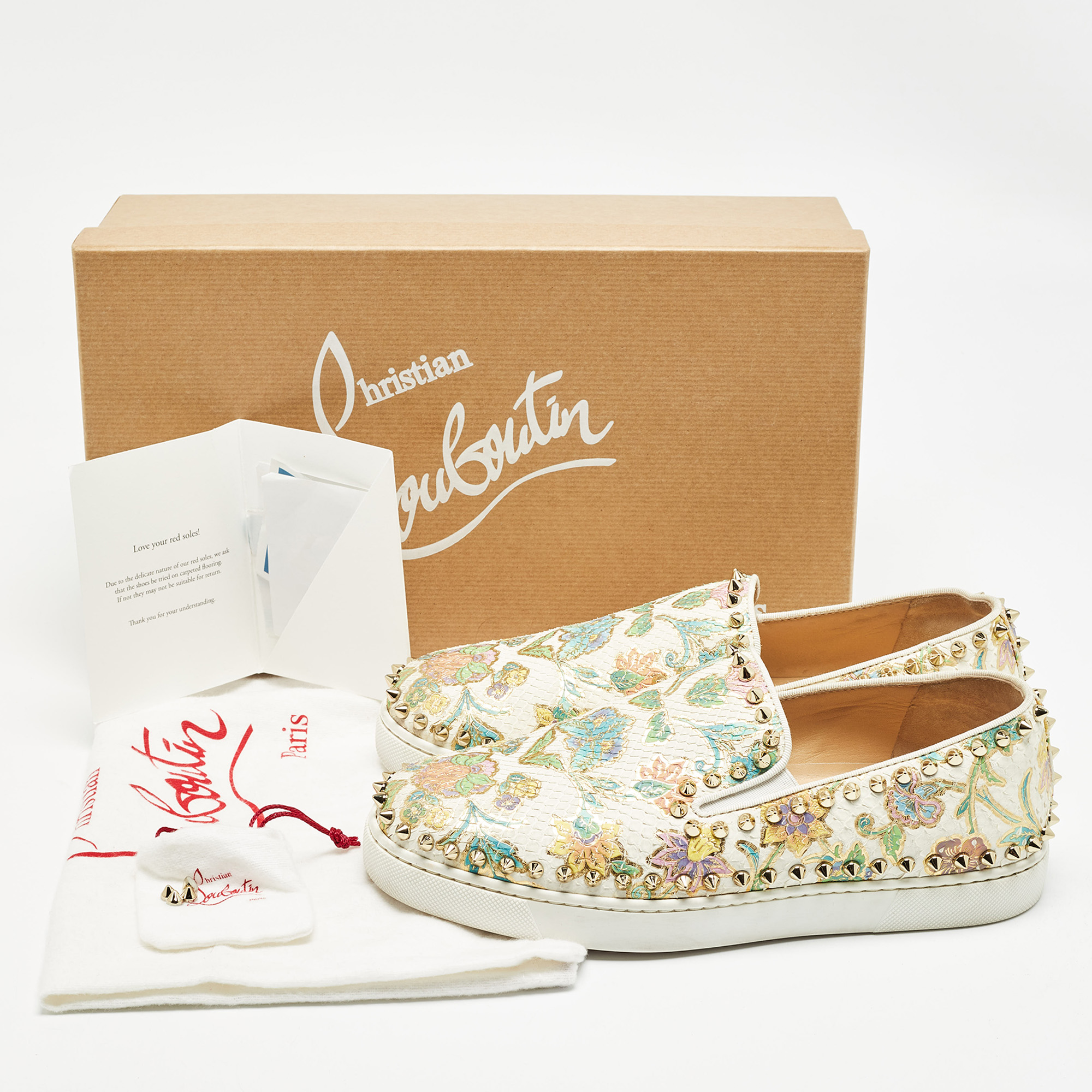 Christian Louboutin Multicolor Floral Print Python Pik Boat Sneakers Size 38