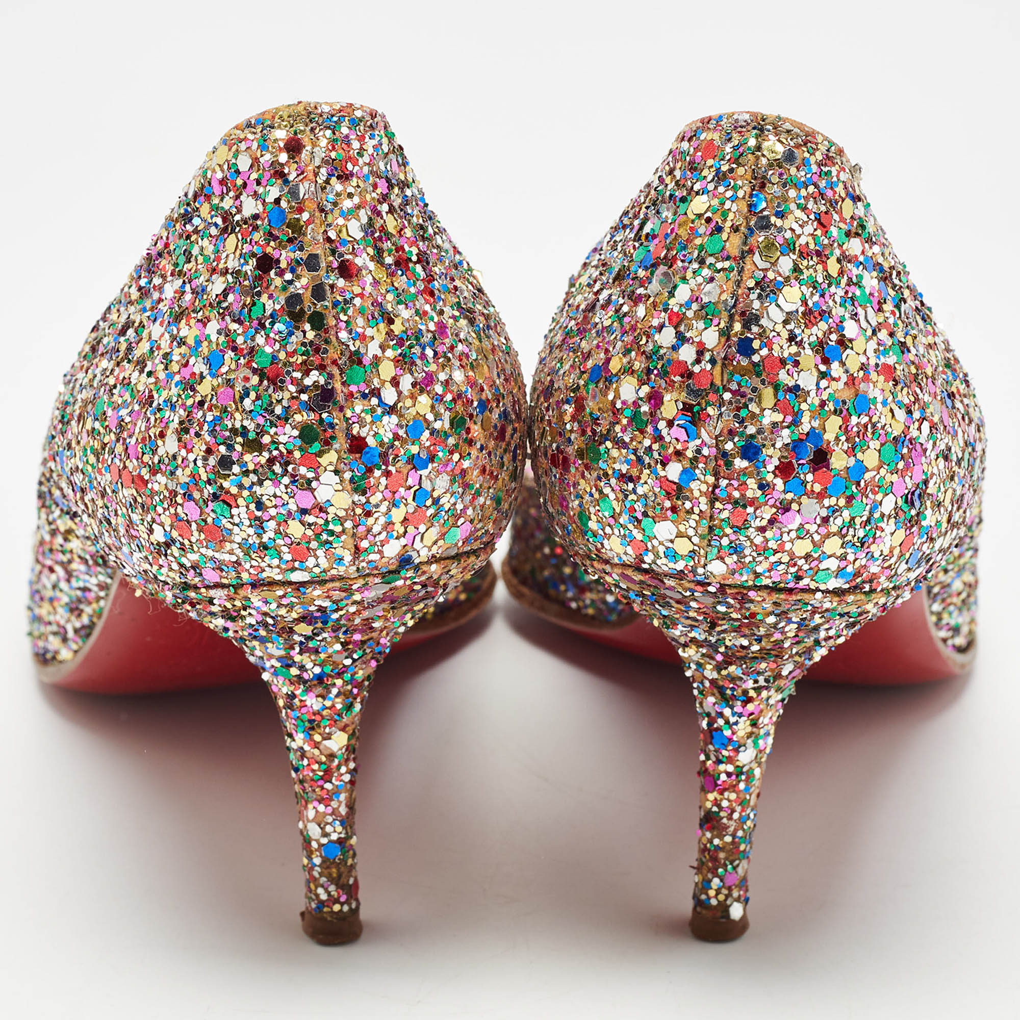 Christian Louboutin Multicolor Coarse Glitter Pointed Toe Pumps Size 37.5