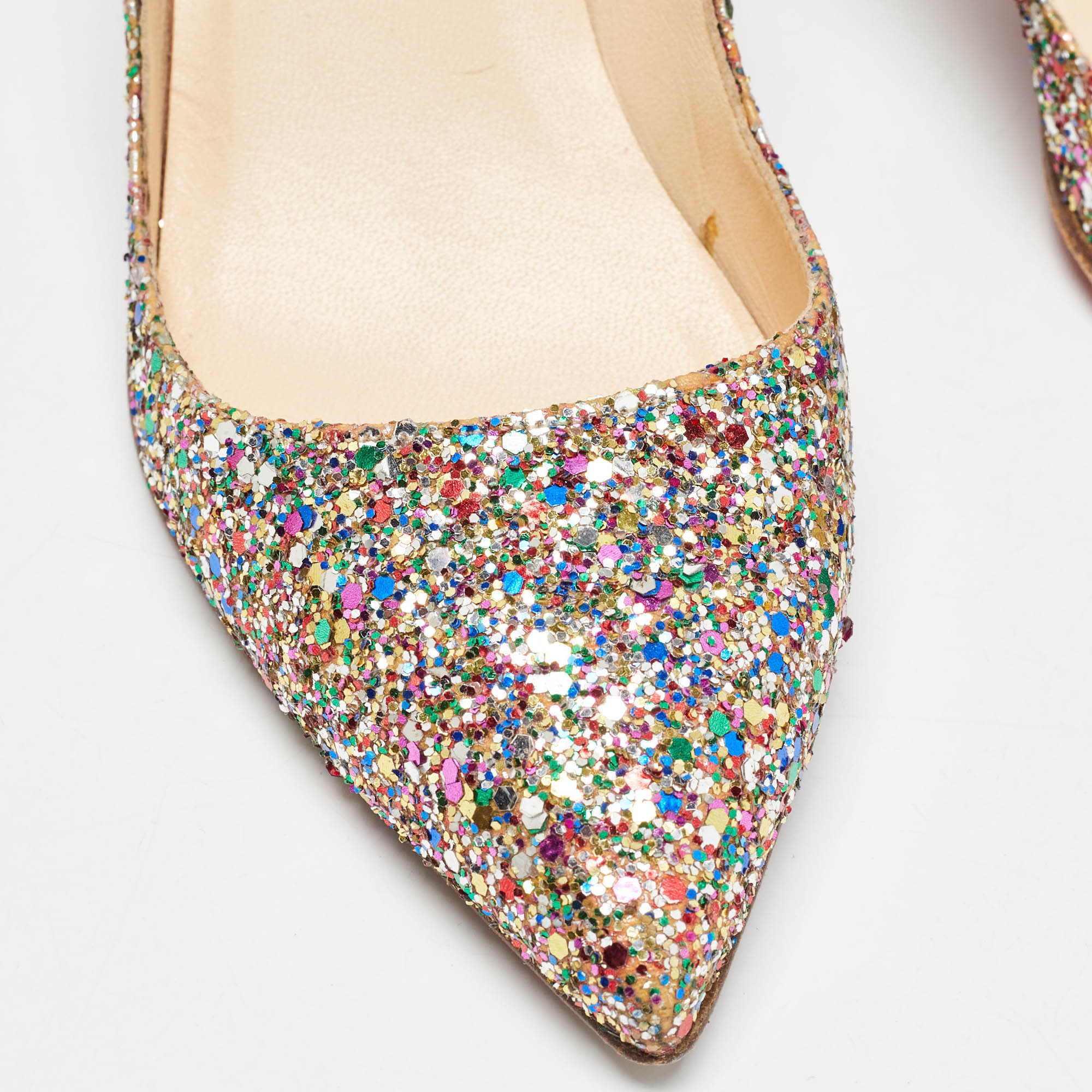 Christian Louboutin Multicolor Coarse Glitter Pointed Toe Pumps Size 37.5