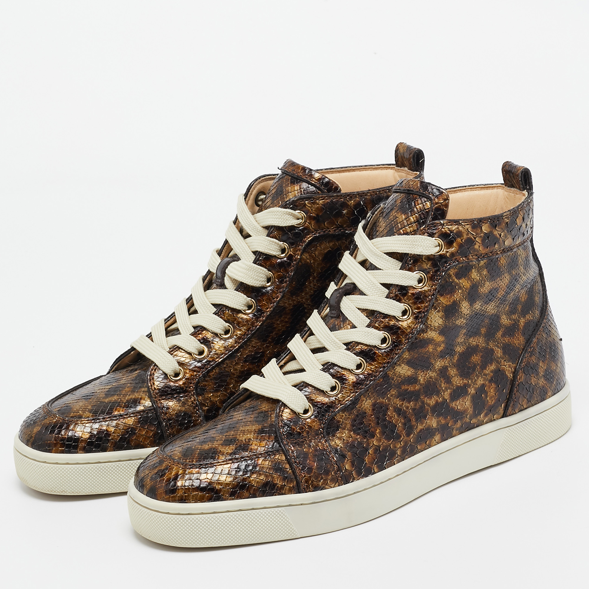 Christian Louboutin Brown Python Louis High Top Sneakers Size 40