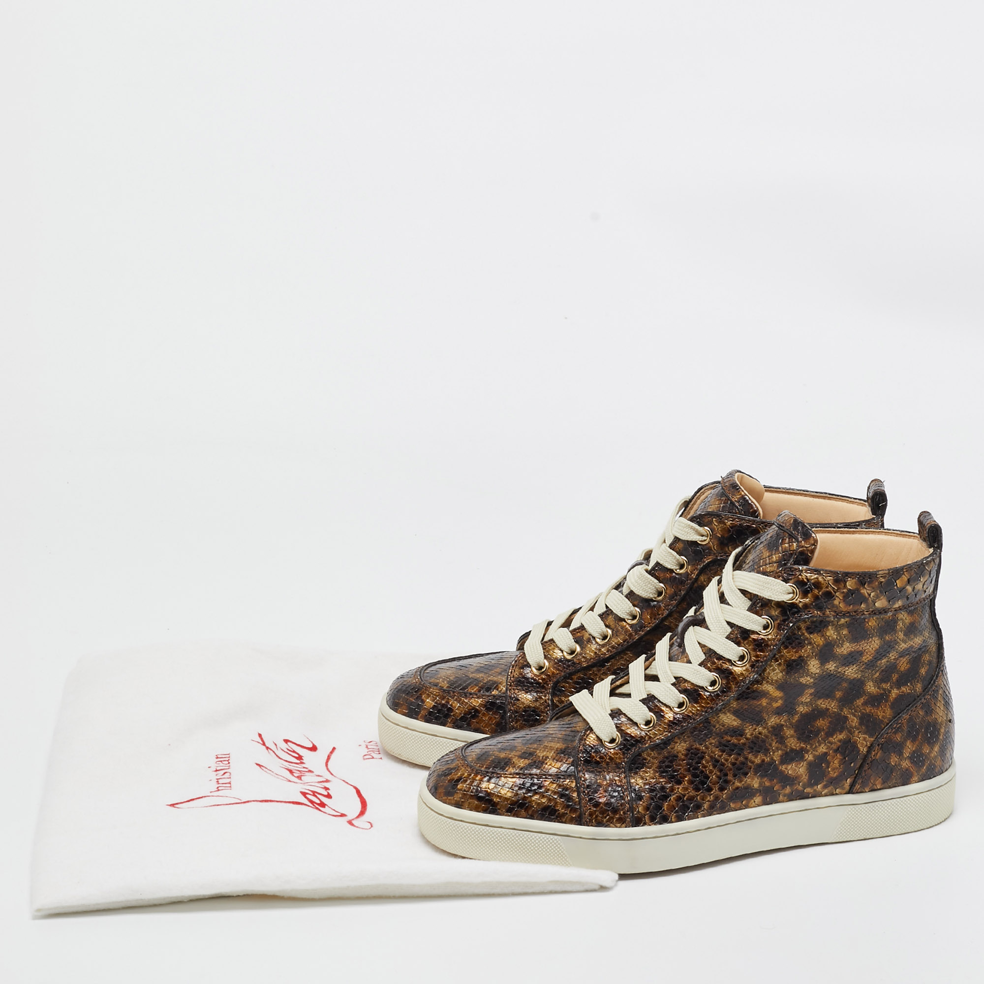 Christian Louboutin Brown Python Louis High Top Sneakers Size 40