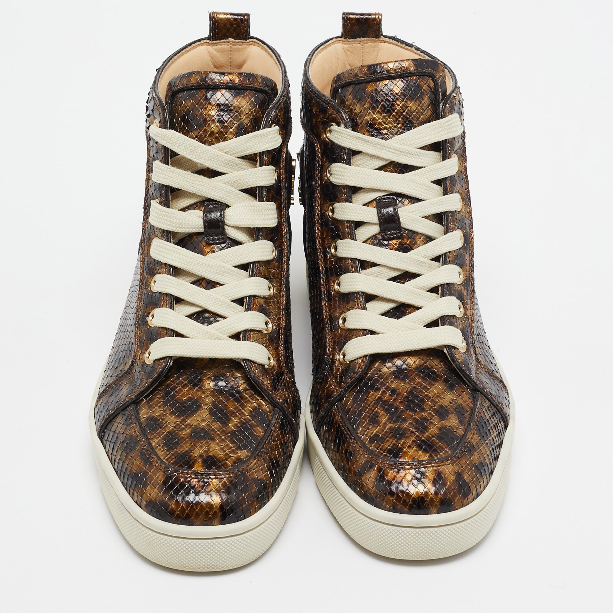 Christian Louboutin Brown Python Louis High Top Sneakers Size 40