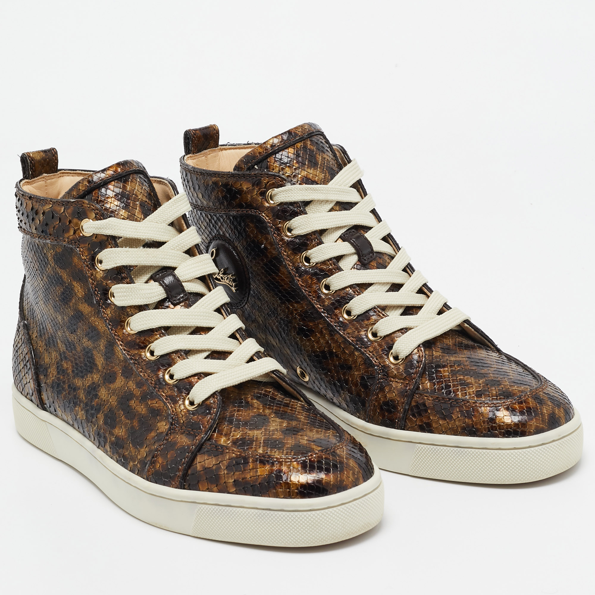 Christian Louboutin Brown Python Louis High Top Sneakers Size 40