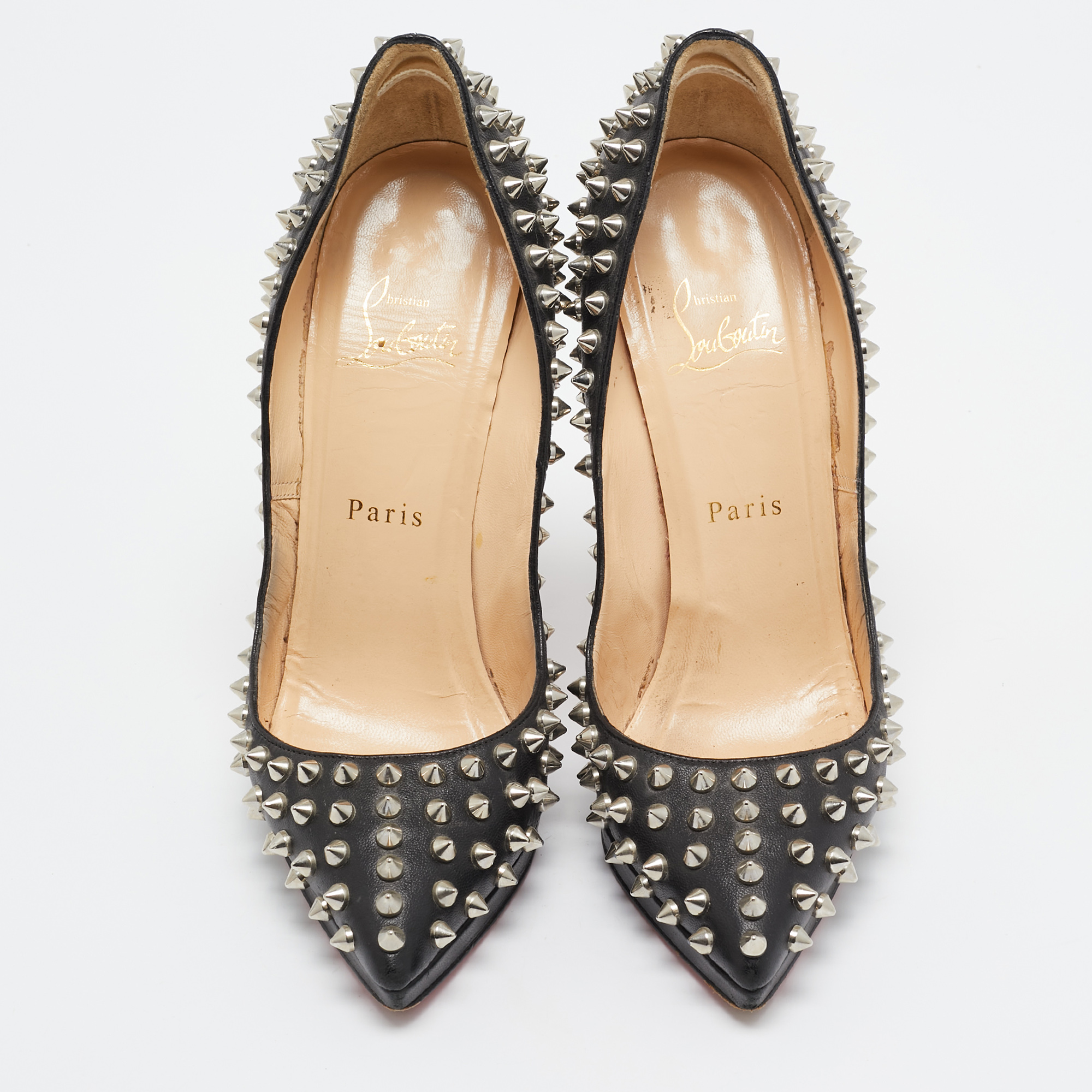 Christian Louboutin Black Leather Pigalle Plato Spike Pumps Size 37