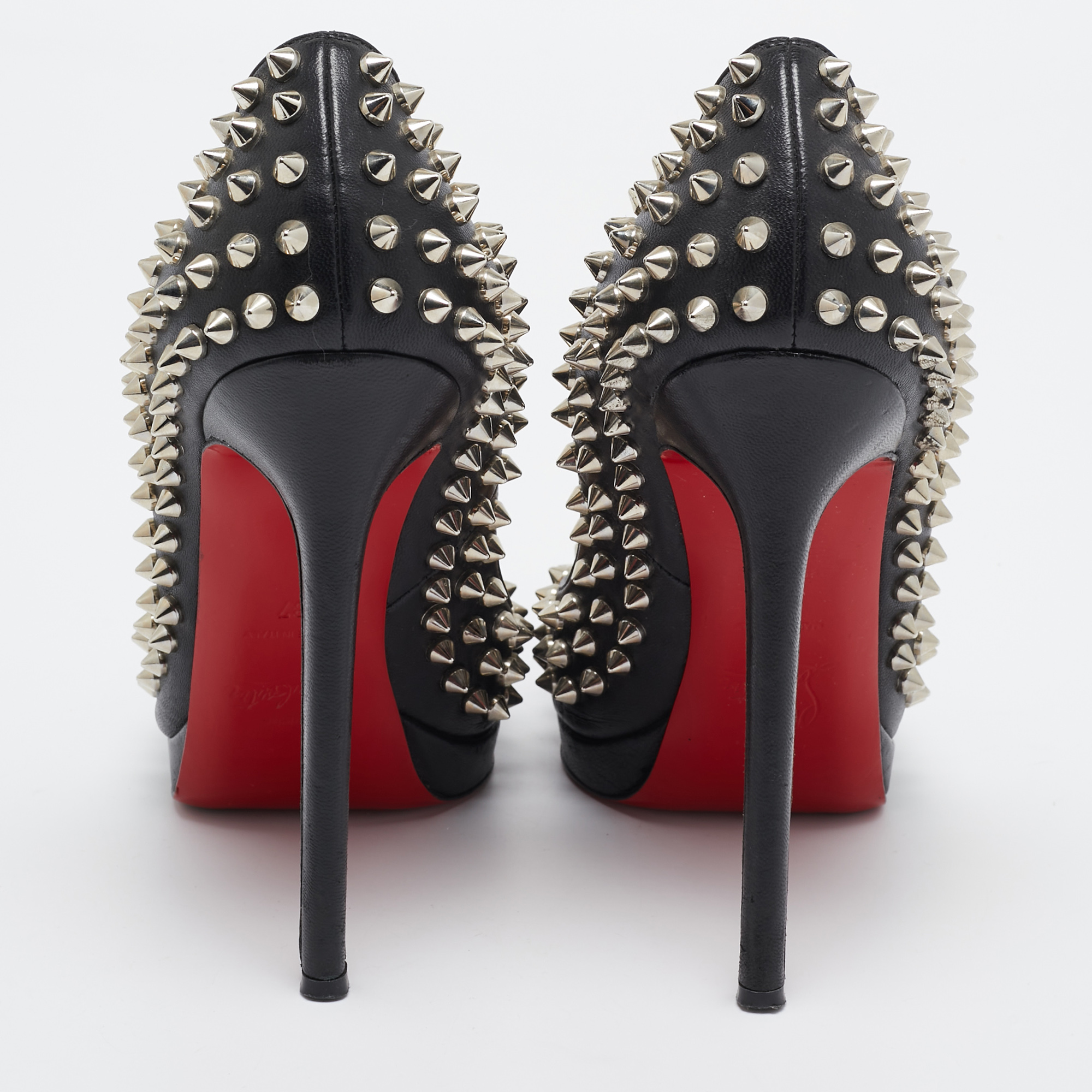 Christian Louboutin Black Leather Pigalle Plato Spike Pumps Size 37