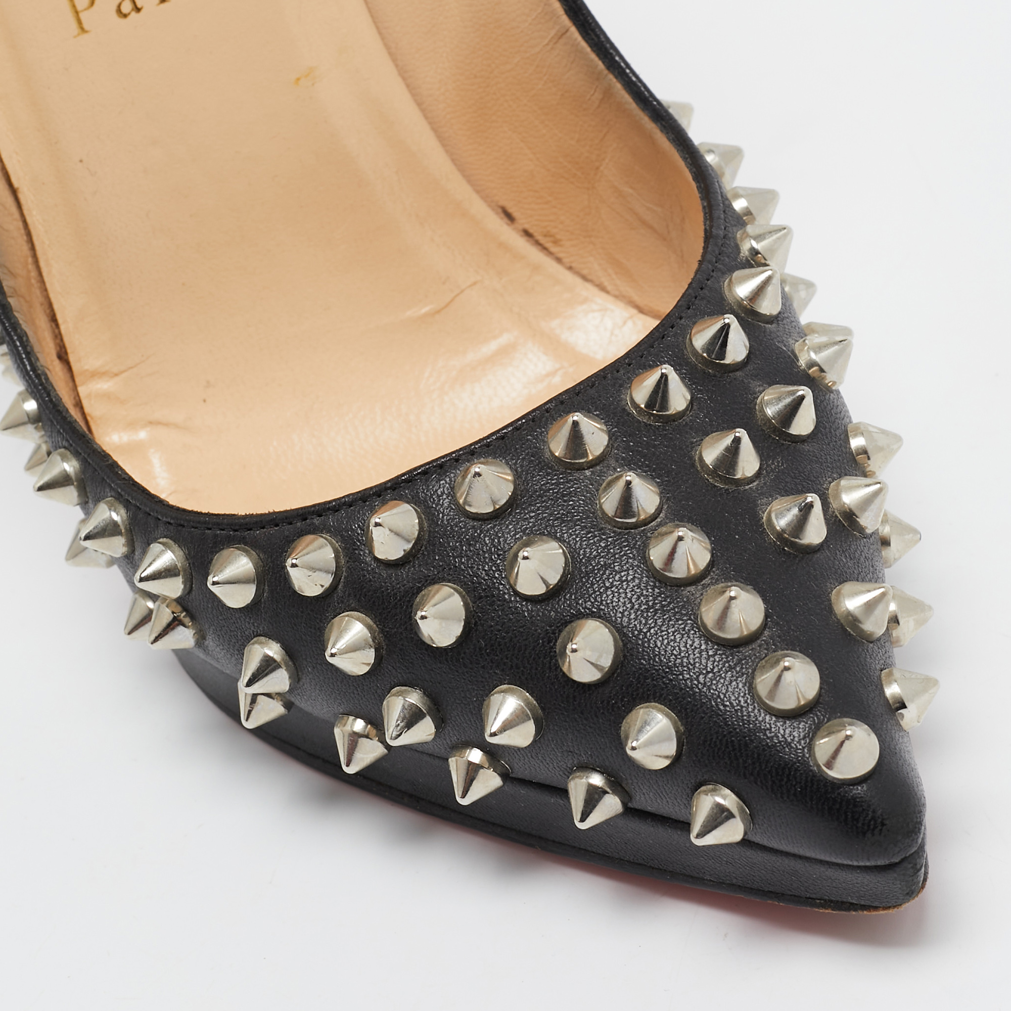 Christian Louboutin Black Leather Pigalle Plato Spike Pumps Size 37