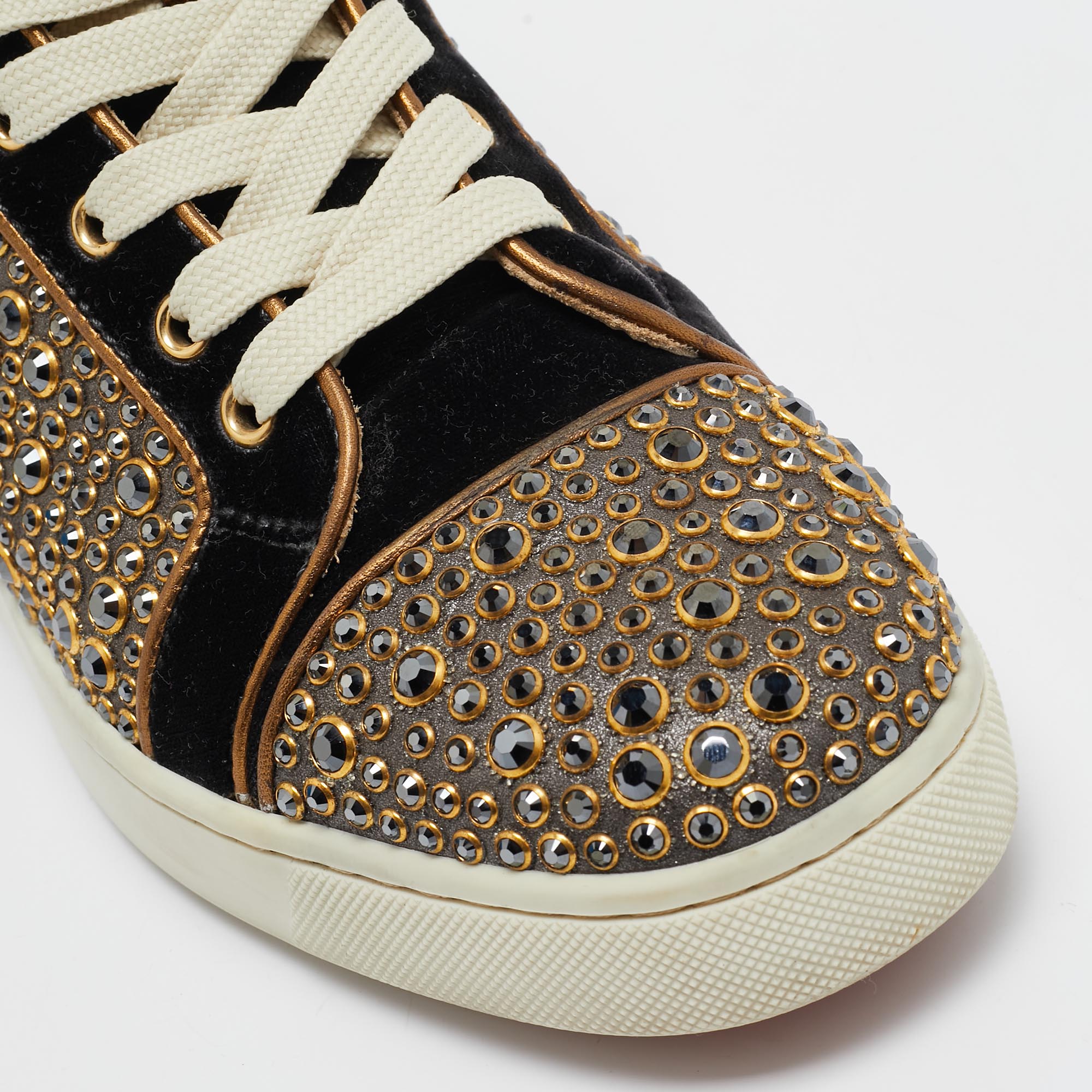 Christian Louboutin Black/Gold Velvet Studded Louis Sneakers Size 40