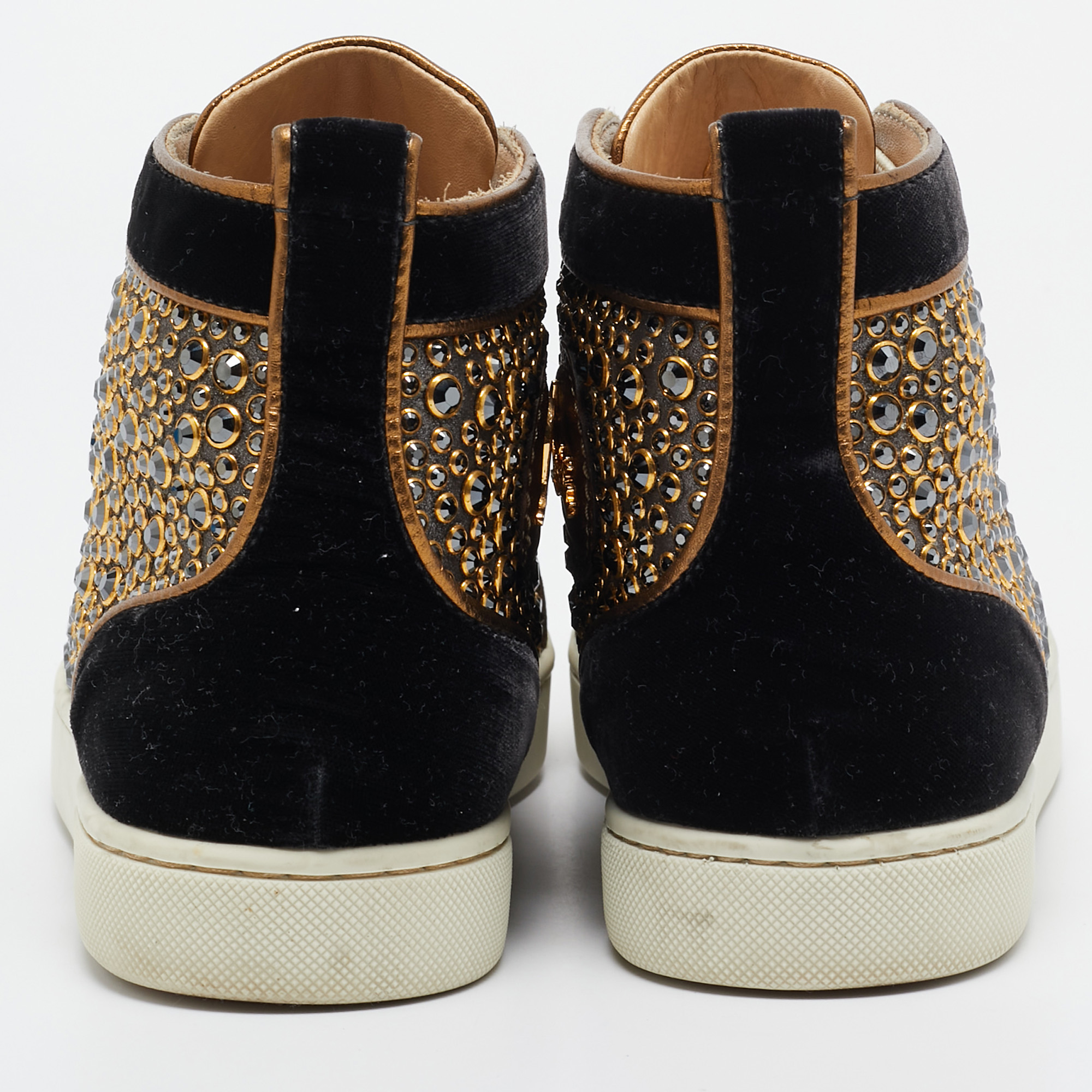 Christian Louboutin Black/Gold Velvet Studded Louis Sneakers Size 40