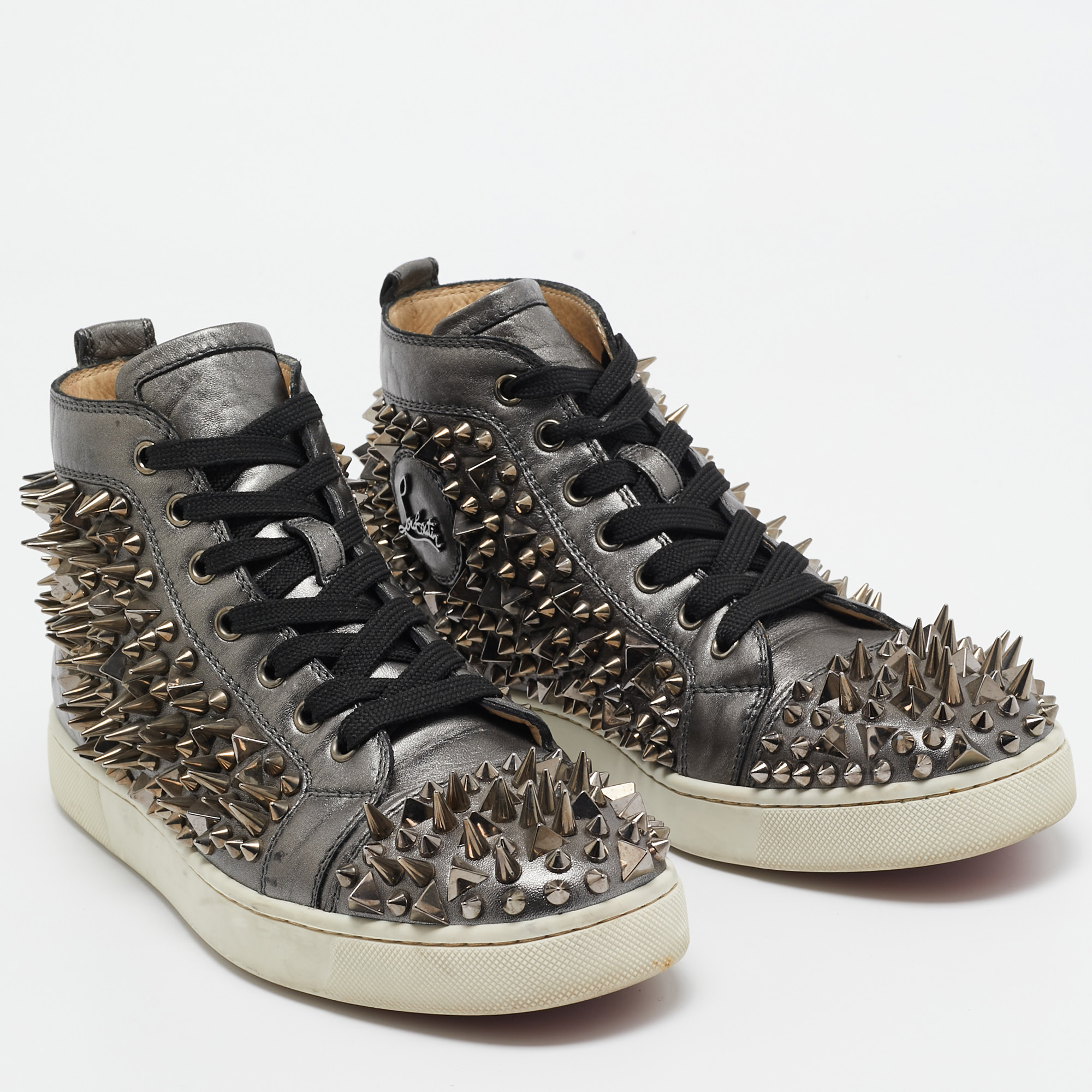 Christian Louboutin Metallic Leather Pik Pik Pik High Top Sneakers Size 40