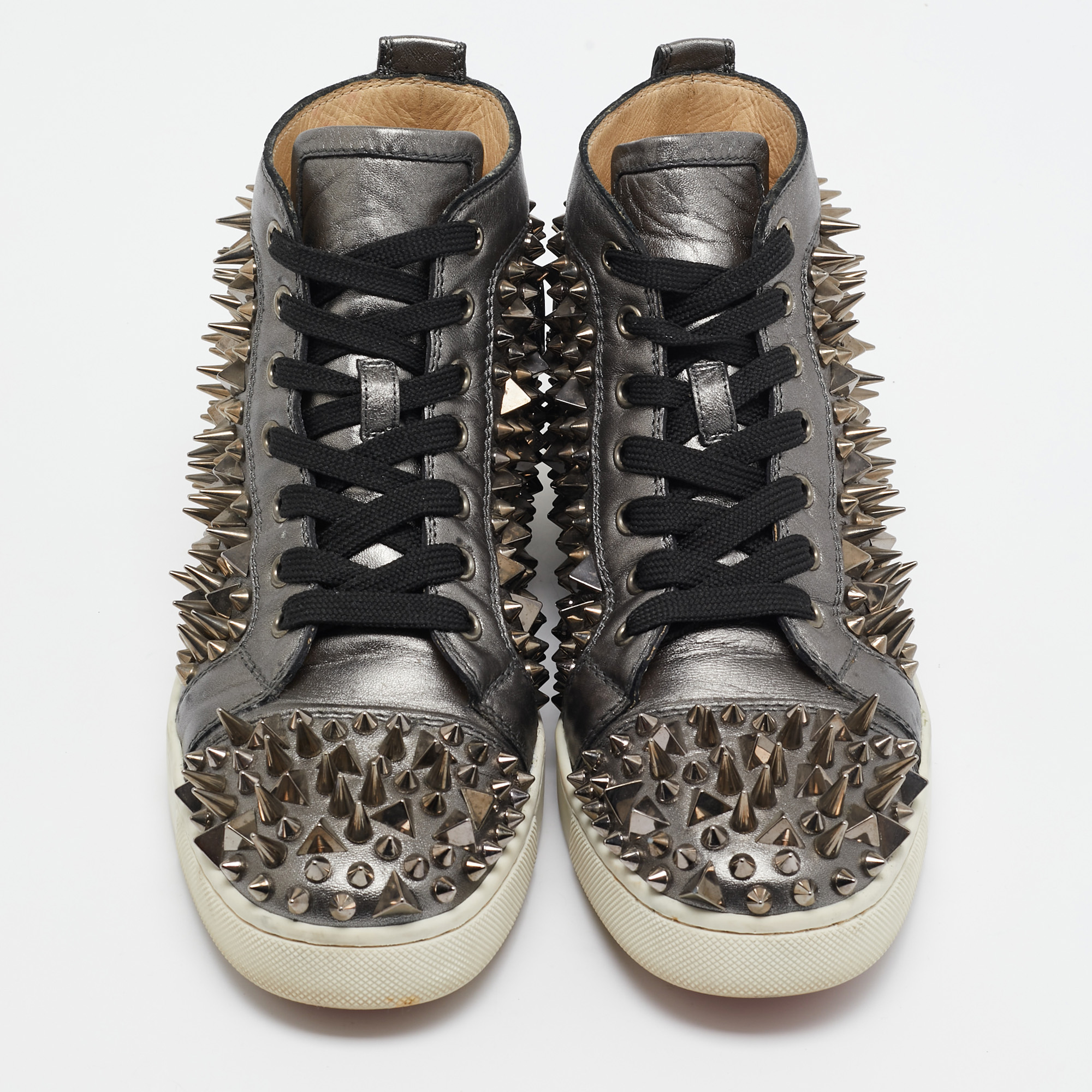 Christian Louboutin Metallic Leather Pik Pik Pik High Top Sneakers Size 40