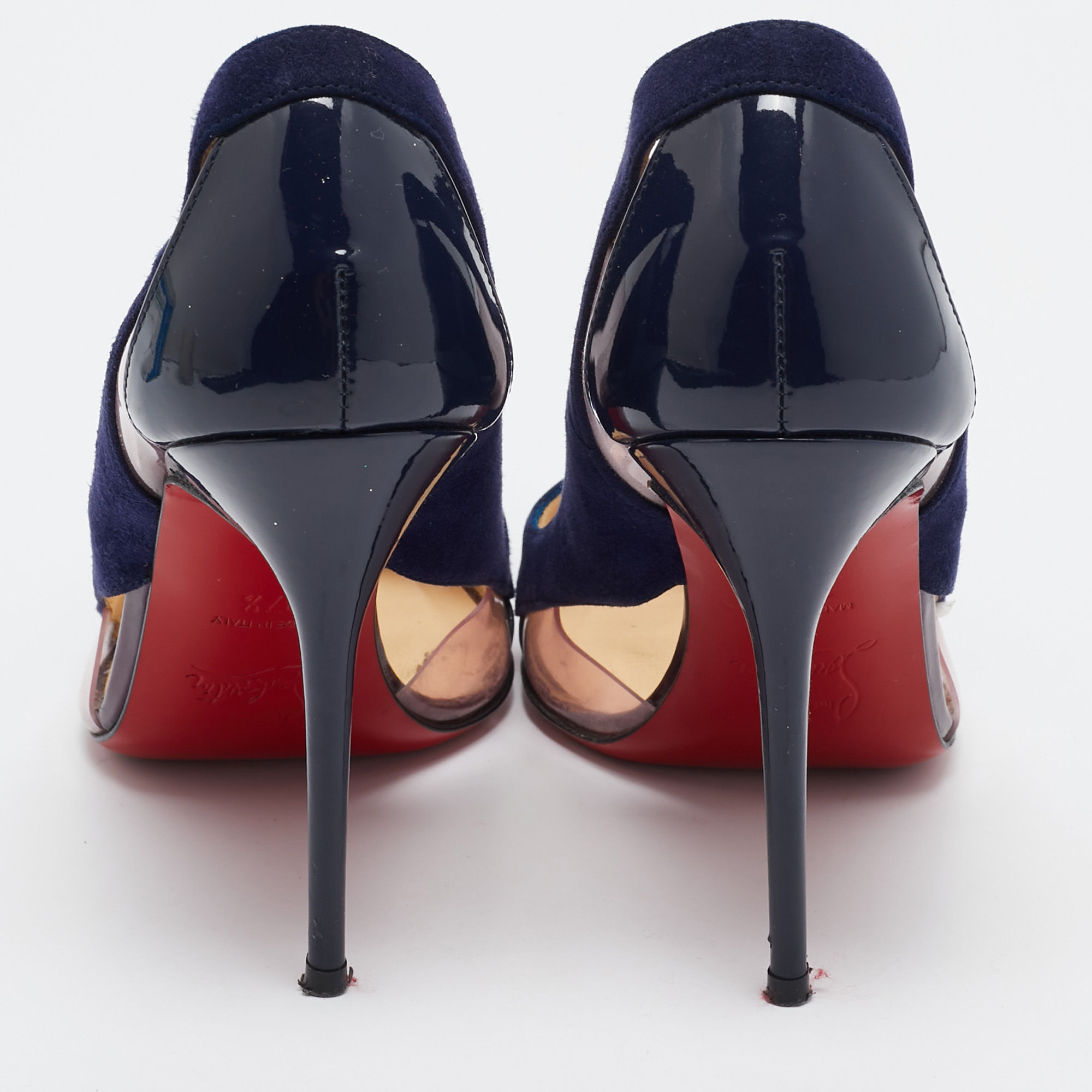 Christian Louboutin Navy Blue Suede And Python Leather Galata Pointed Toe Cutout Pumps Size 37.5