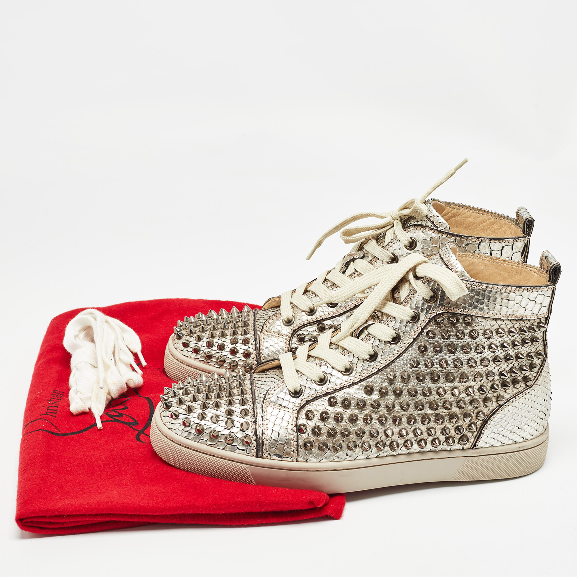 Christian Louboutin Gold Python Louis Spikes Sneakers Size 40