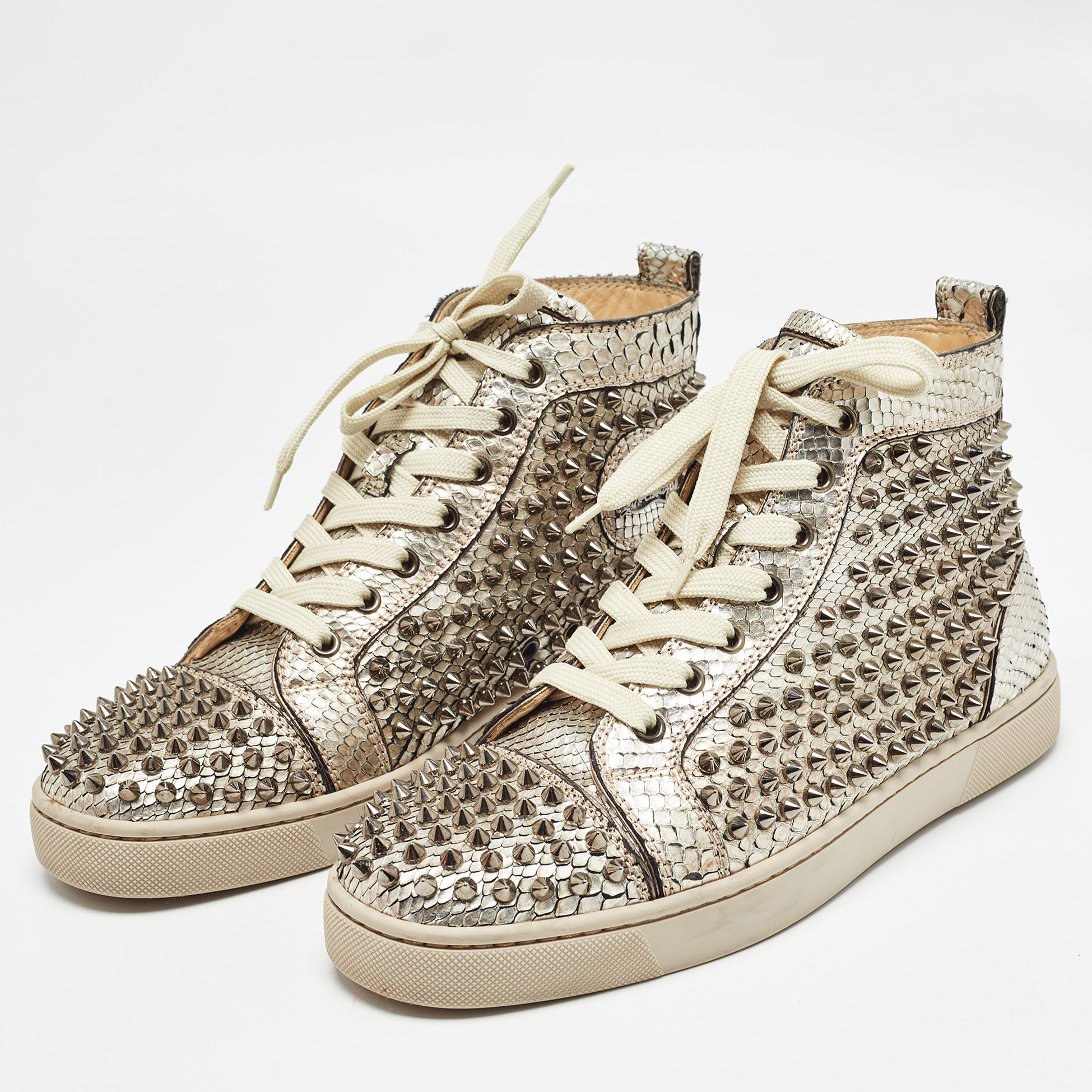 Christian Louboutin Gold Python Louis Spikes Sneakers Size 40