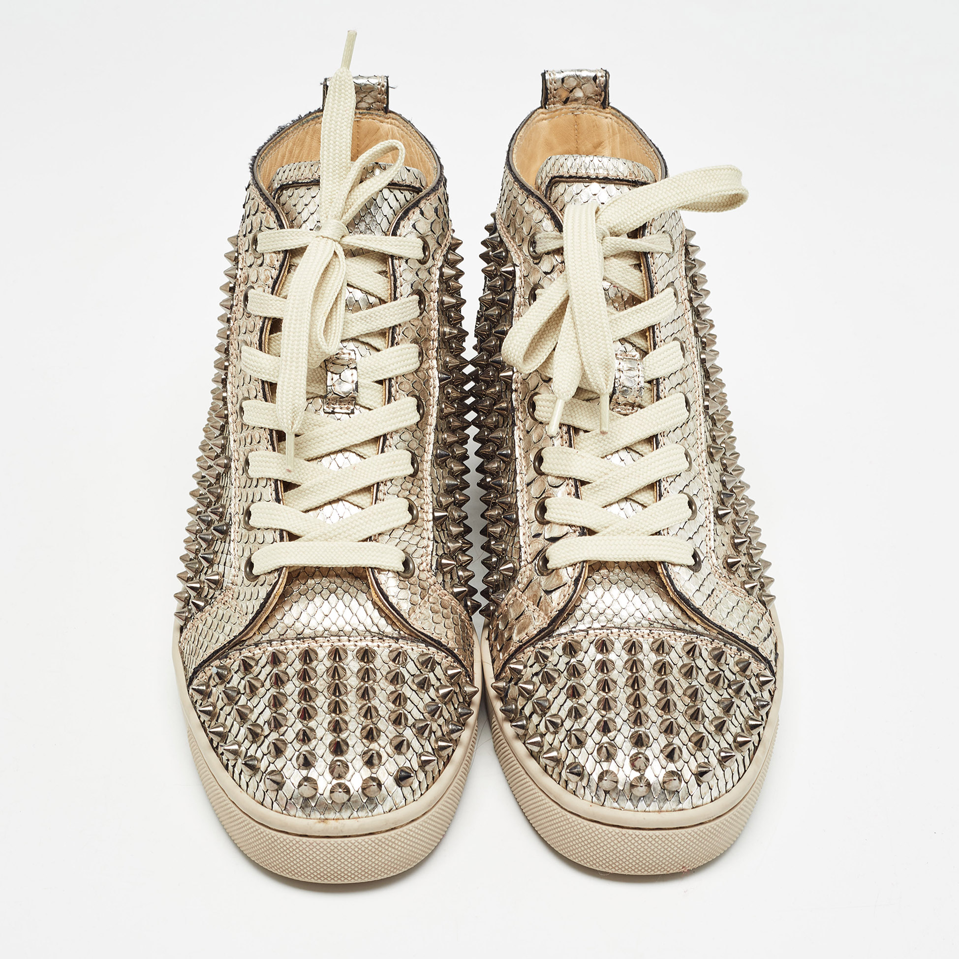 Christian Louboutin Gold Python Louis Spikes Sneakers Size 40