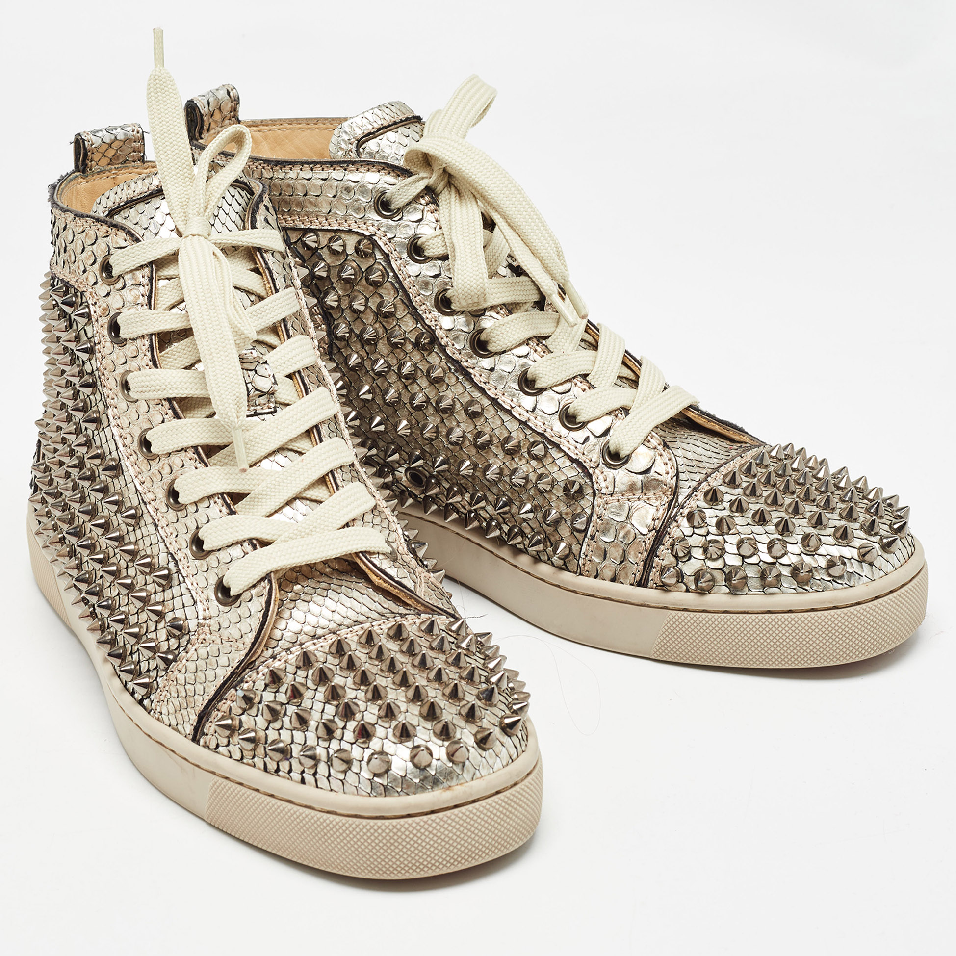 Christian Louboutin Gold Python Louis Spikes Sneakers Size 40