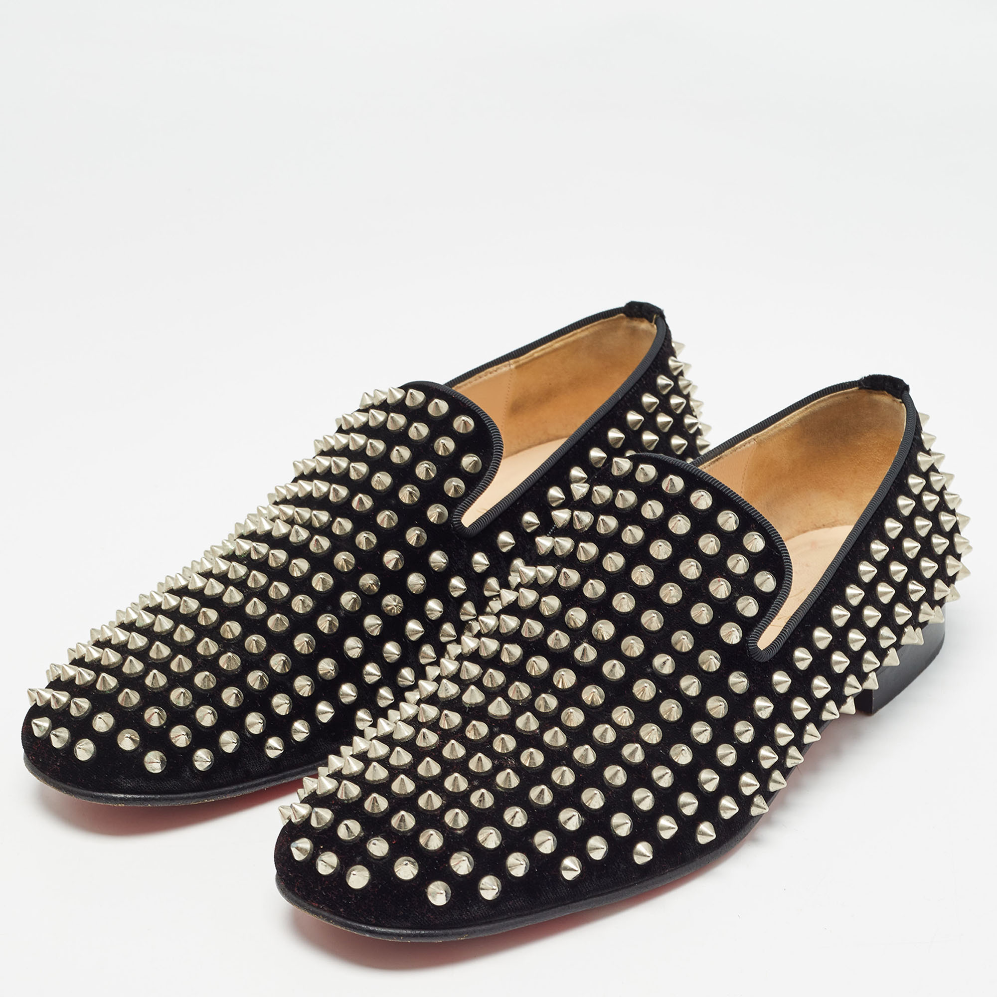 Christian Louboutin Black Velvet Dandelion Spike Smoking Slippers Size 40