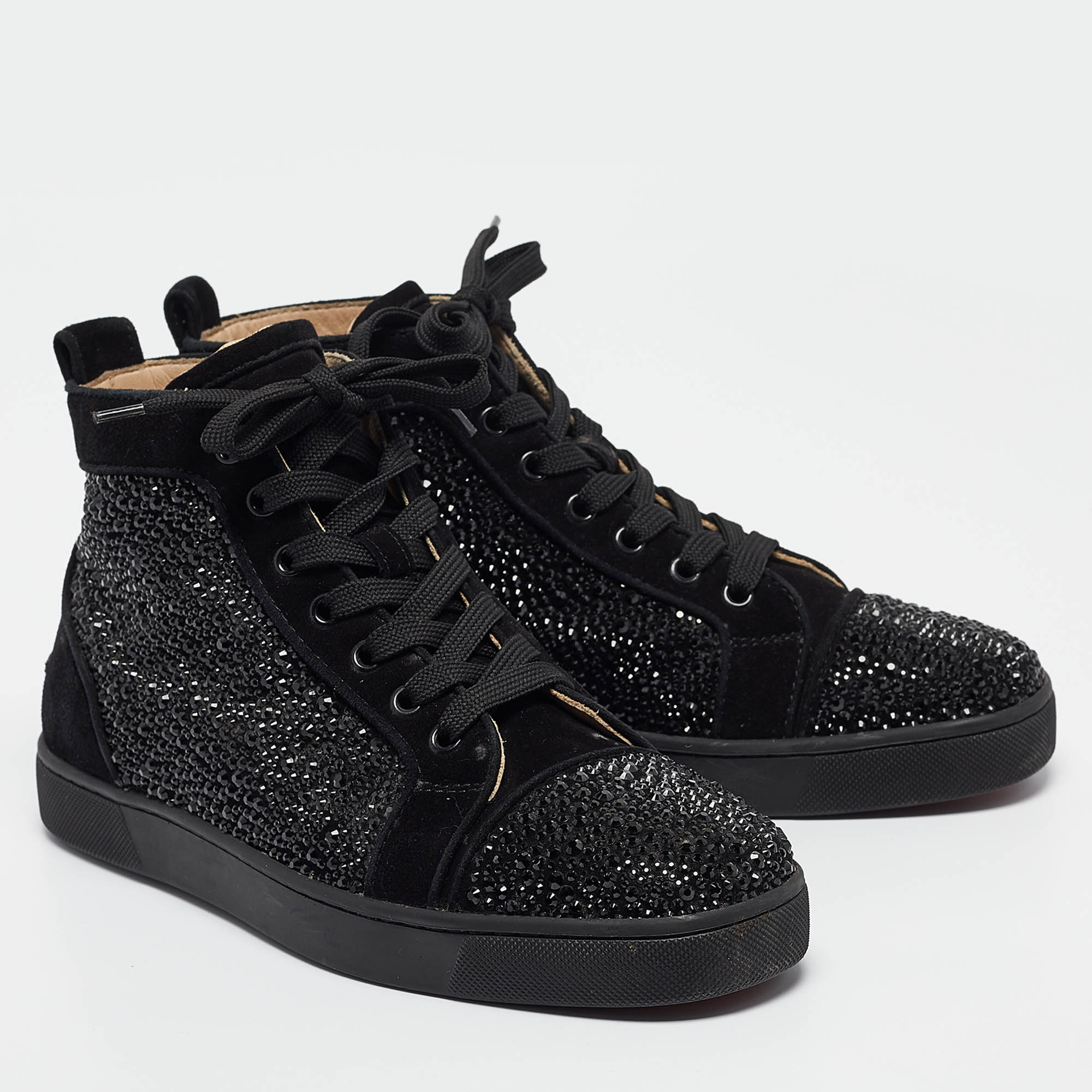 Christian Louboutin Black Suede Louis Strass High Top Sneakers Size 40