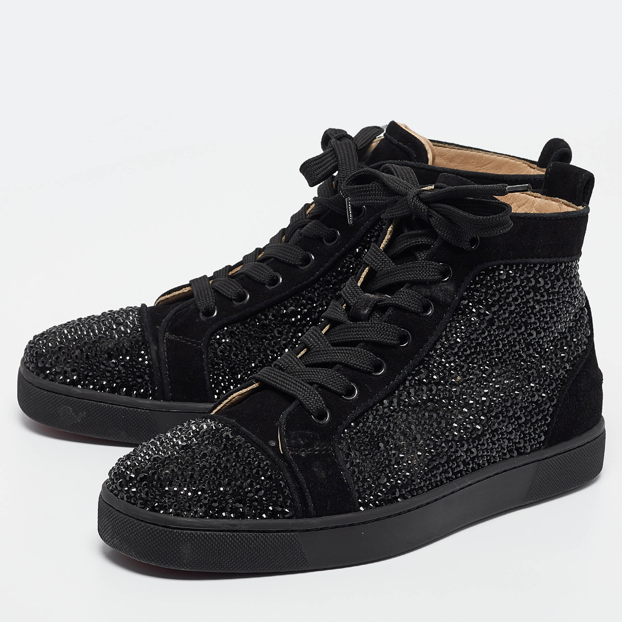 Christian Louboutin Black Suede Louis Strass High Top Sneakers Size 40