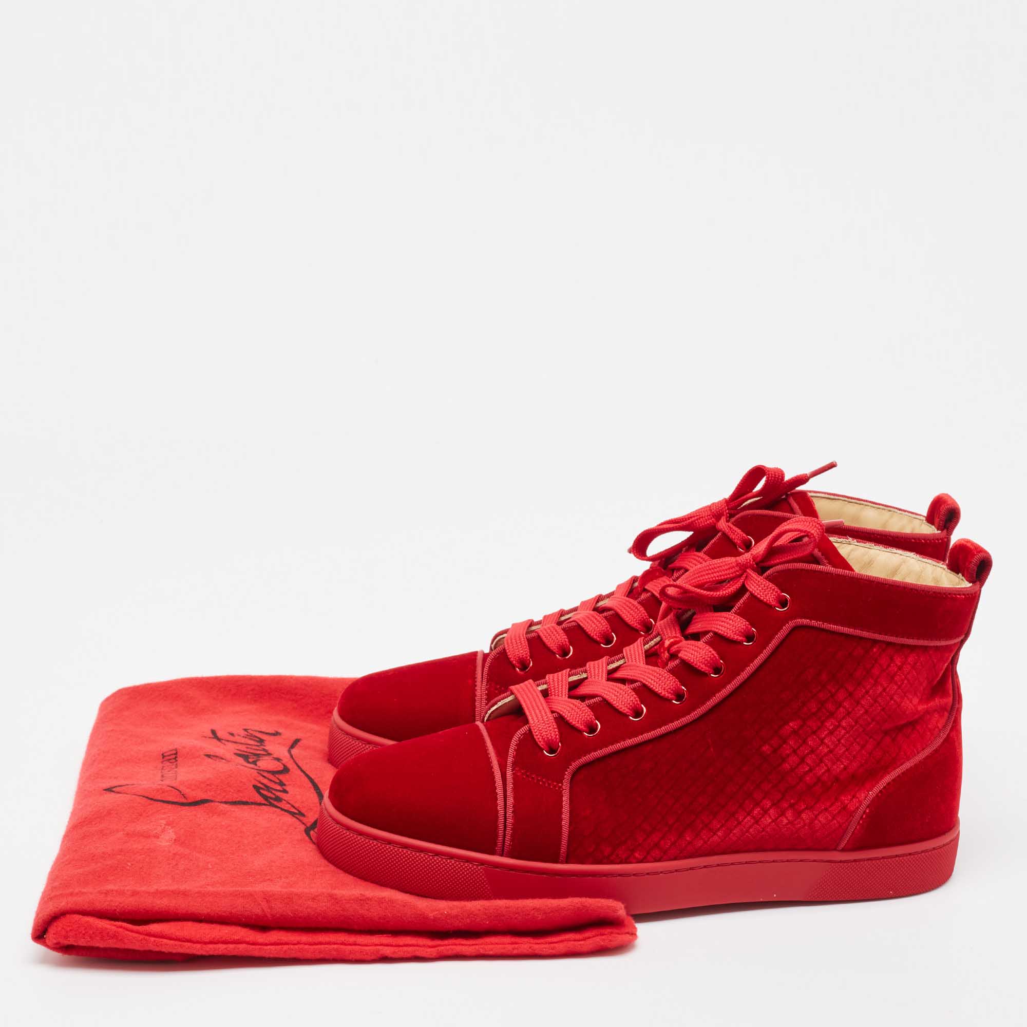 Christian Louboutin Red Velvet Louis High Top Sneakers Size 43