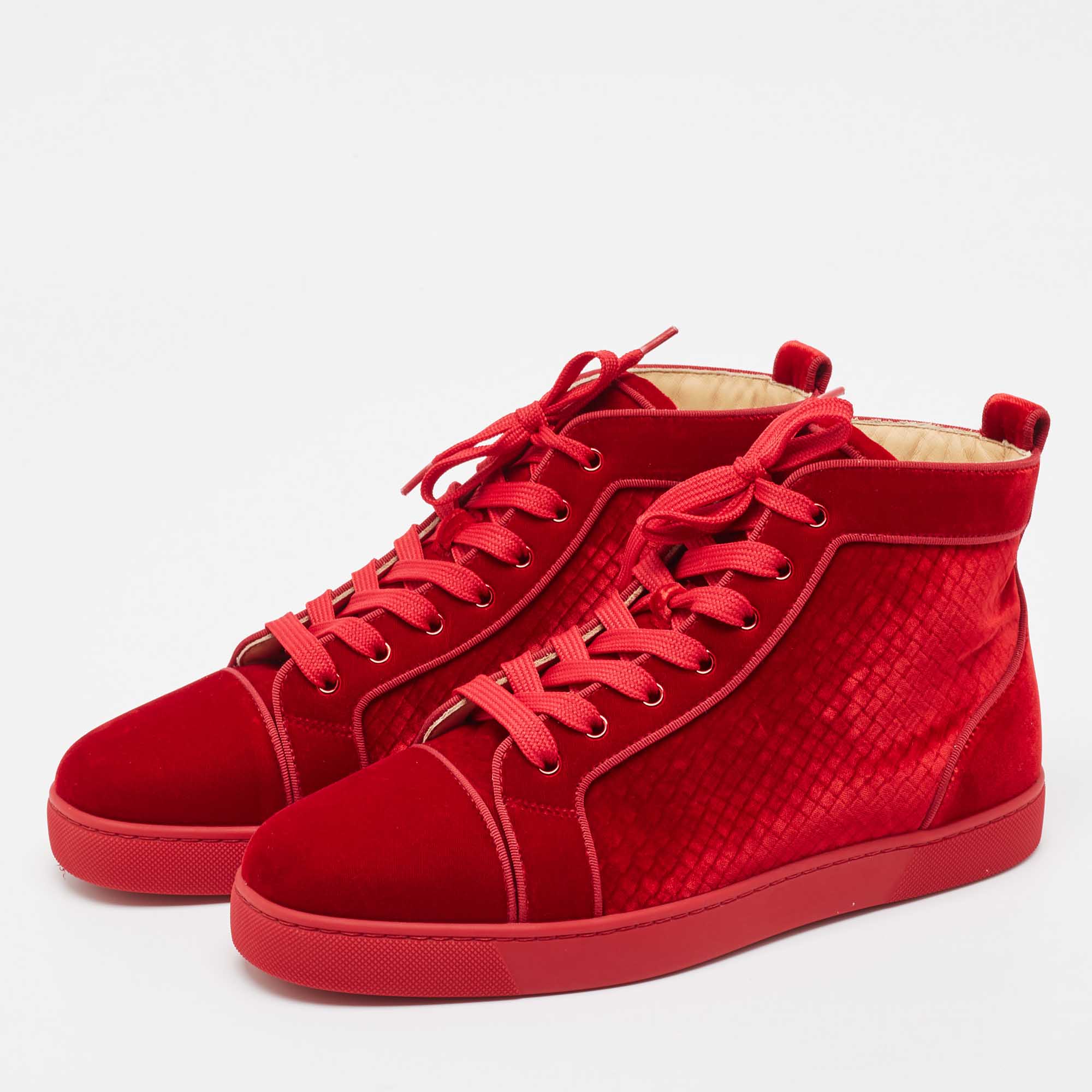 Christian Louboutin Red Velvet Louis High Top Sneakers Size 43