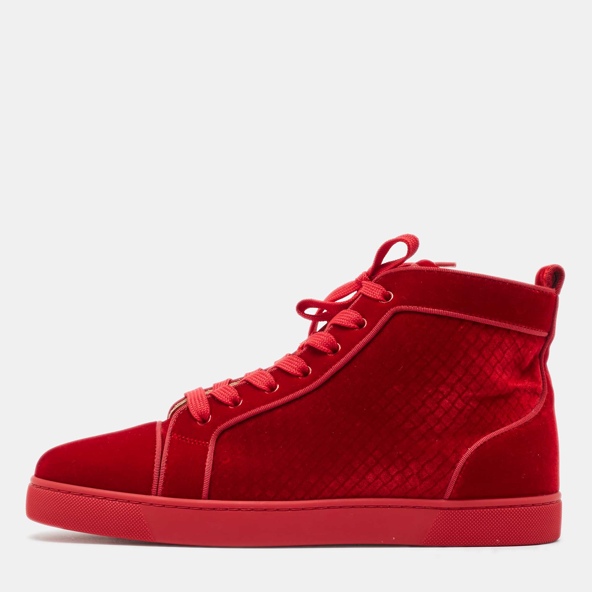 Christian Louboutin Red Velvet Louis High Top Sneakers Size 43