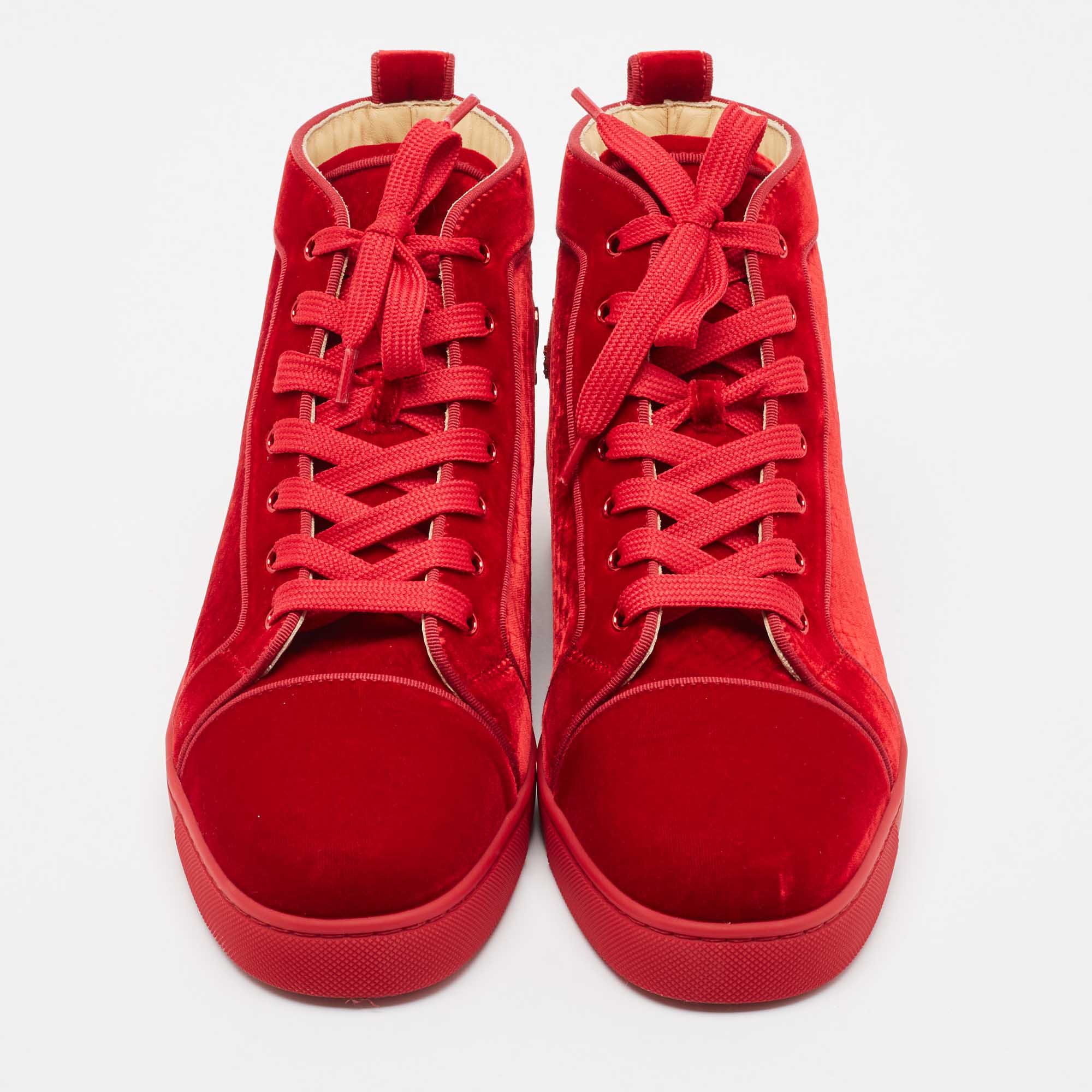 Christian Louboutin Red Velvet Louis High Top Sneakers Size 43