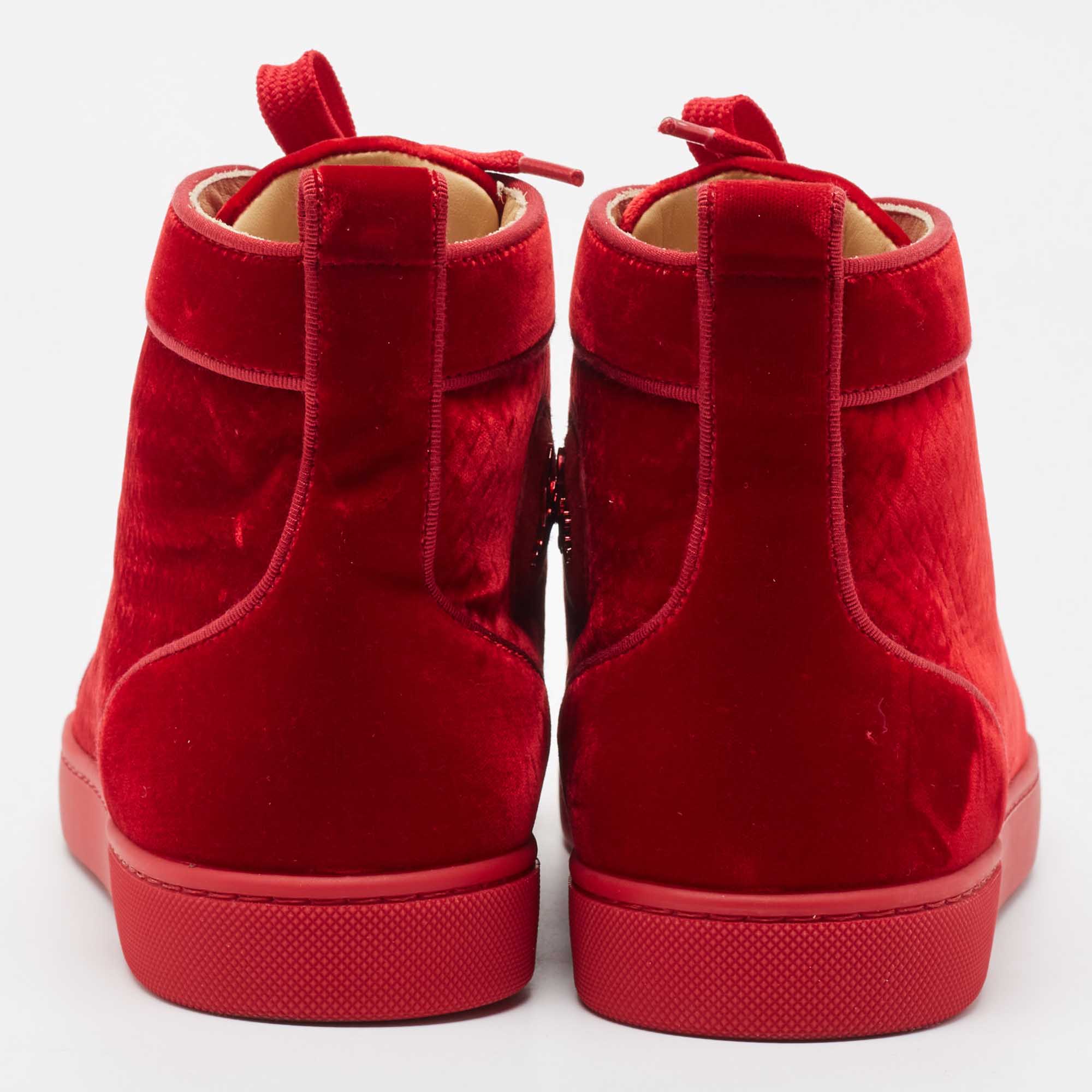 Christian Louboutin Red Velvet Louis High Top Sneakers Size 43