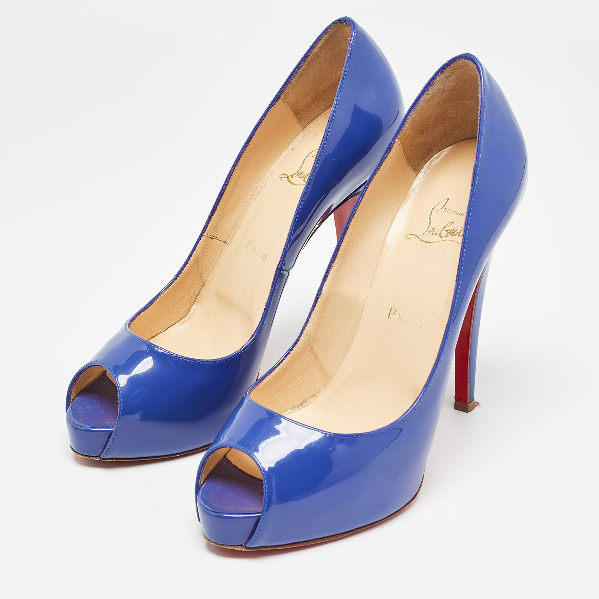 Christian Louboutin Blue Patent Leather Very Prive Pumps Size 38.5