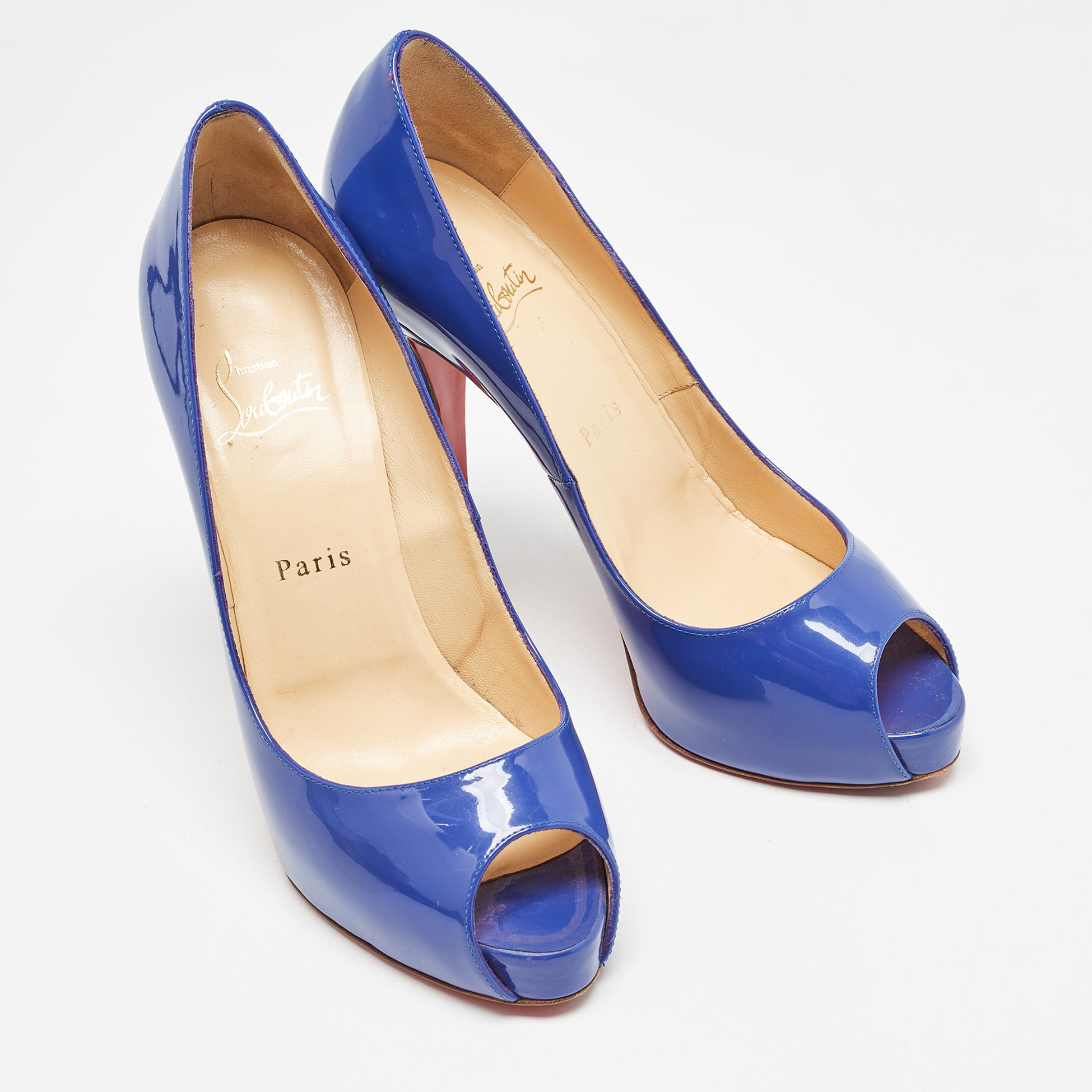 Christian Louboutin Blue Patent Leather Very Prive Pumps Size 38.5