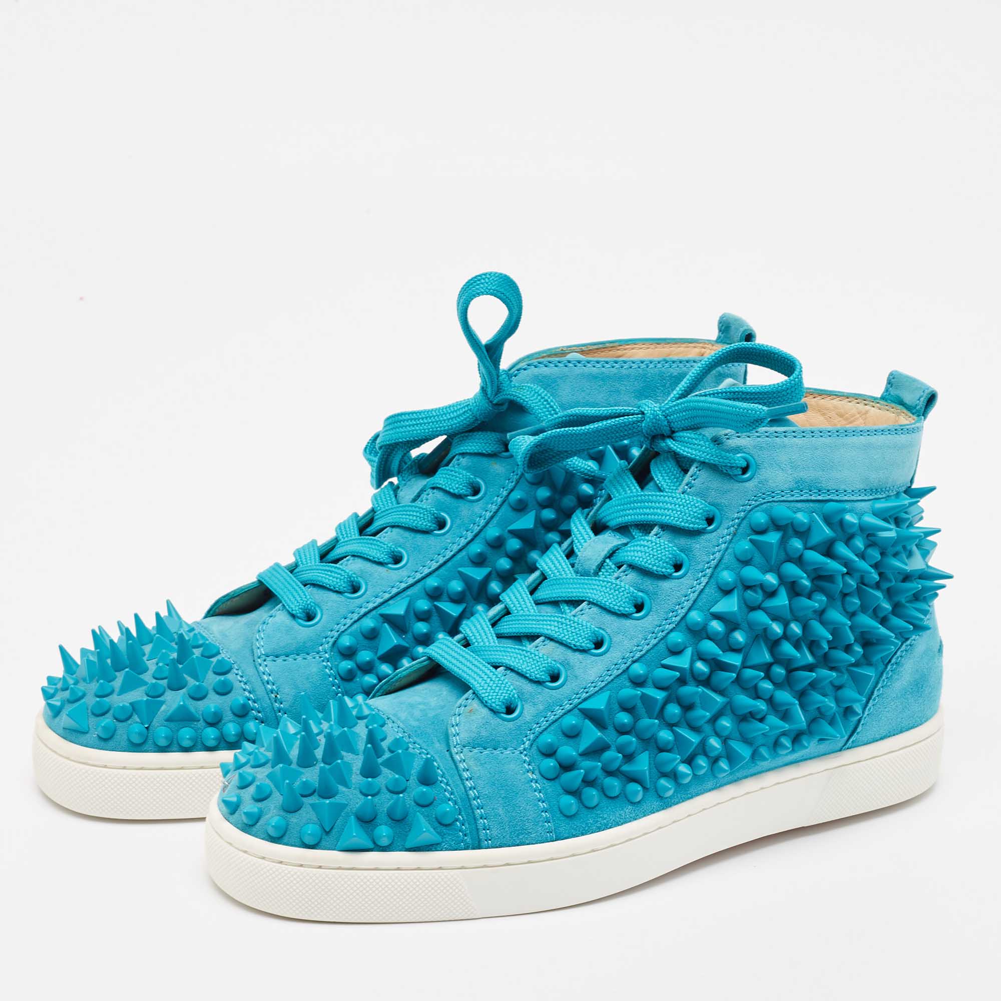 Christian Louboutin Blue Suede Pik Pik Louis High Top Sneakers Size 40