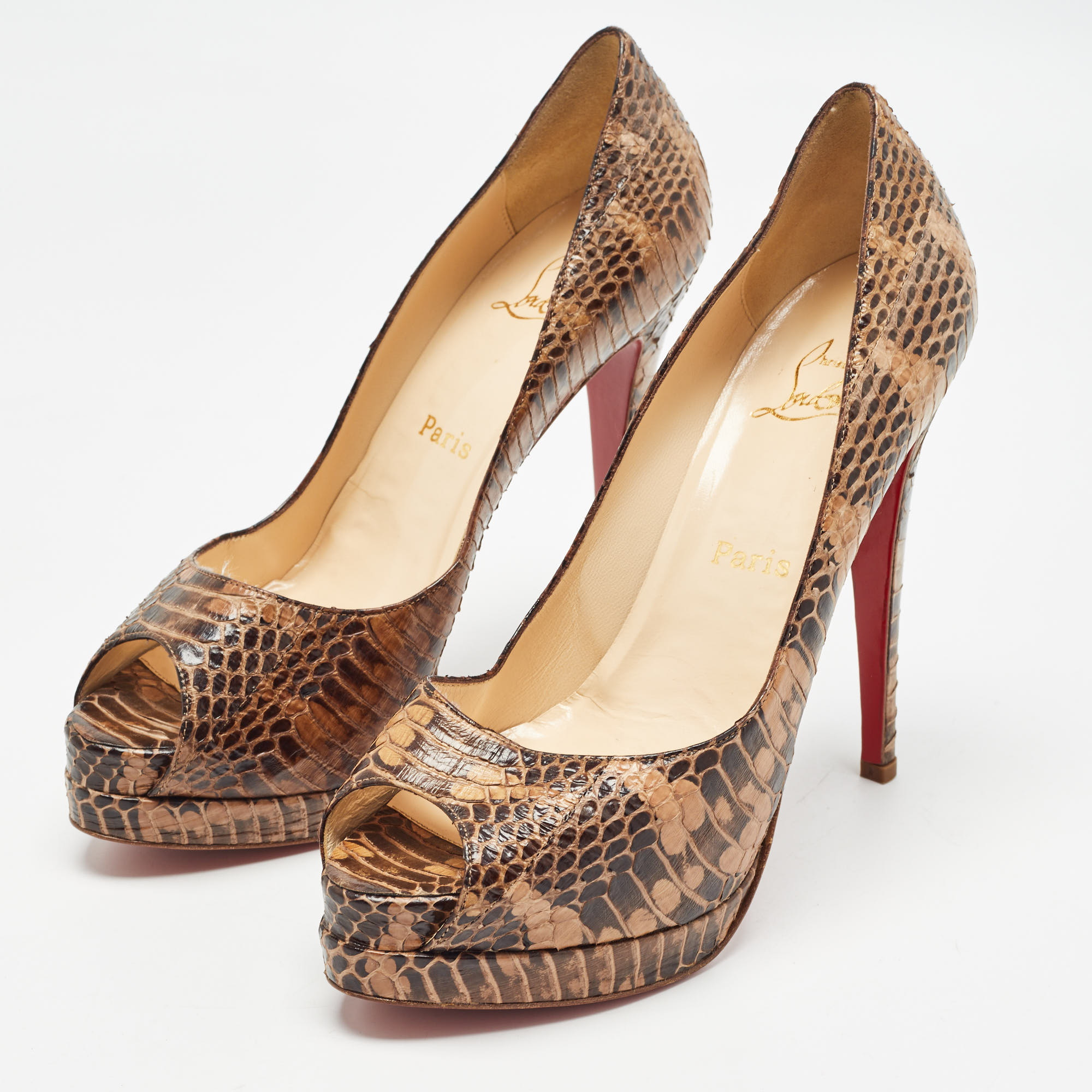 Christian Louboutin Brown Watersnake Altadama Pumps Size 39.5