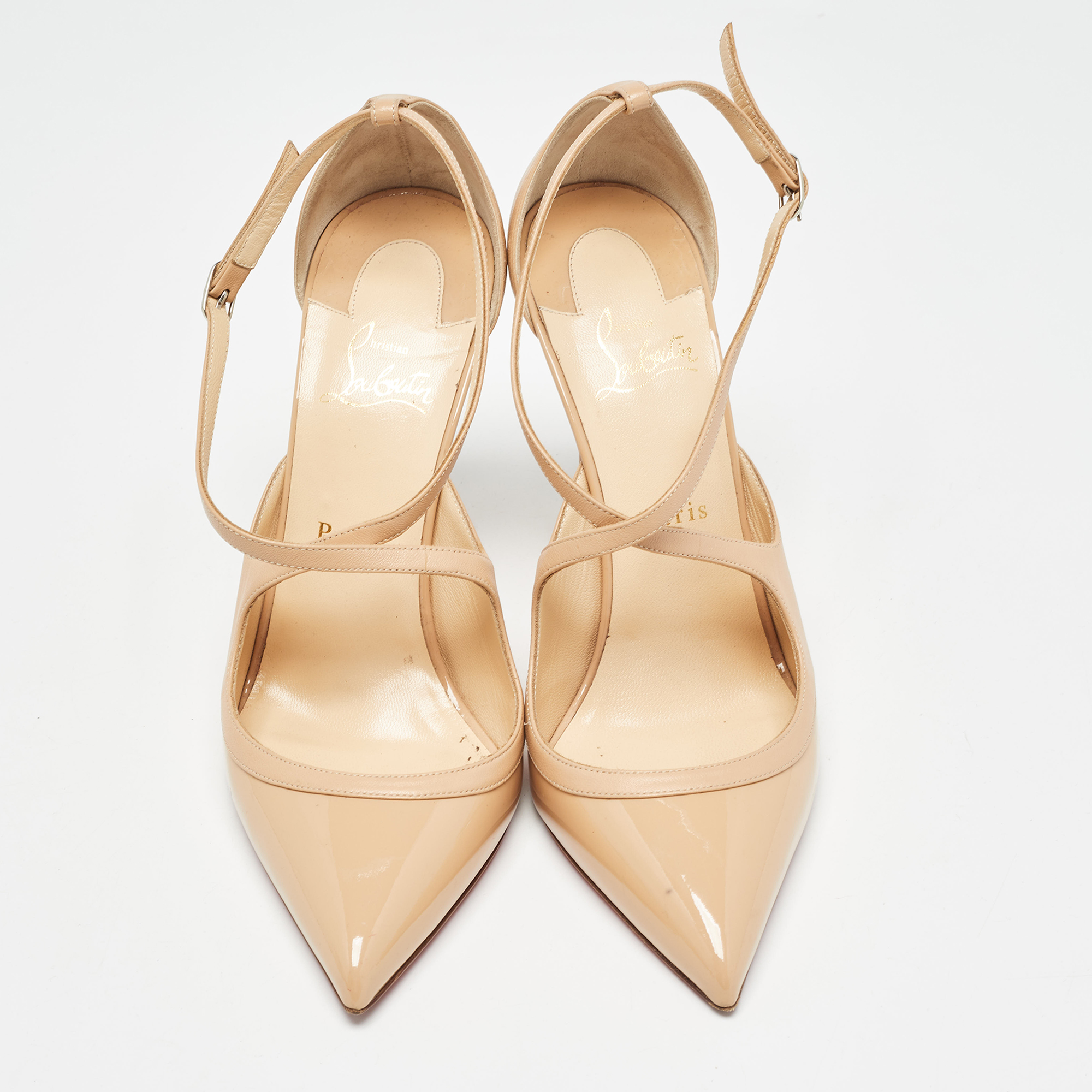 Christian Louboutin Beige Patent And Leather Crissos Pumps Size 40.5