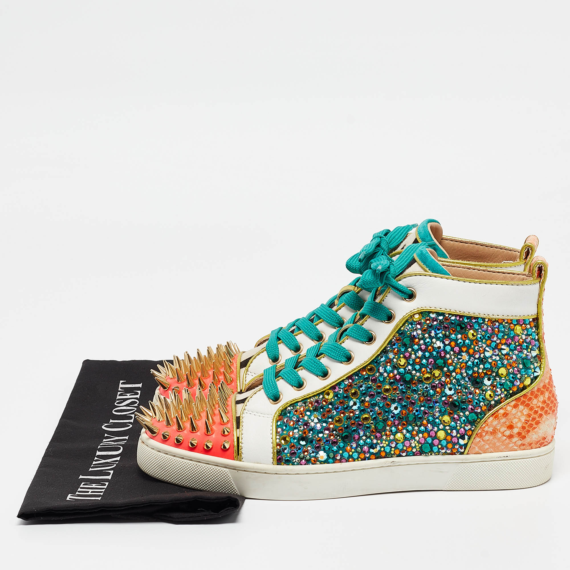 Christian Louboutin Multicolor Calf Hair And Leather Embellished Spikes  Sneakers Size 40