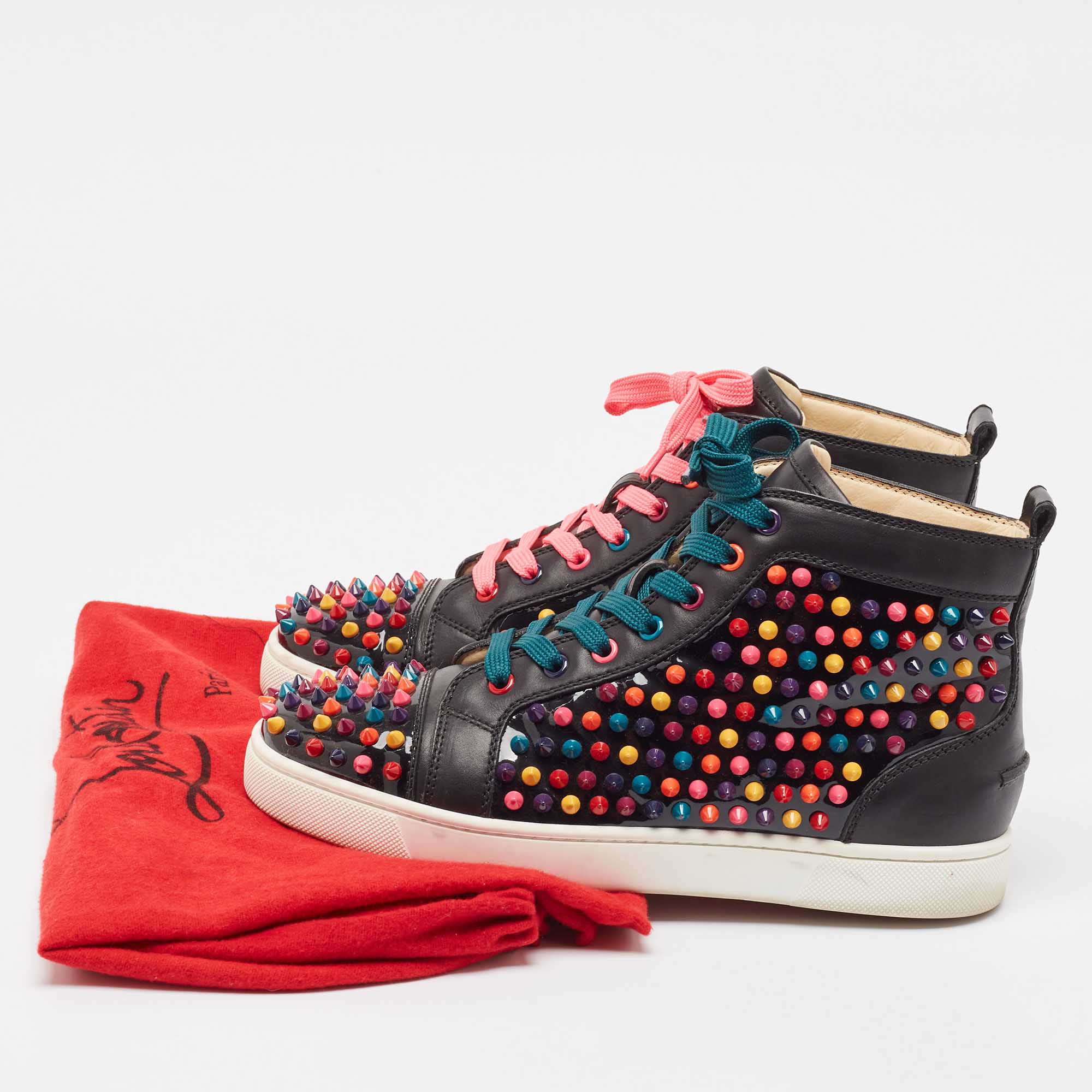 Christian Louboutin Multicolor Leather Louis Spikes High Top Sneakers Size 40