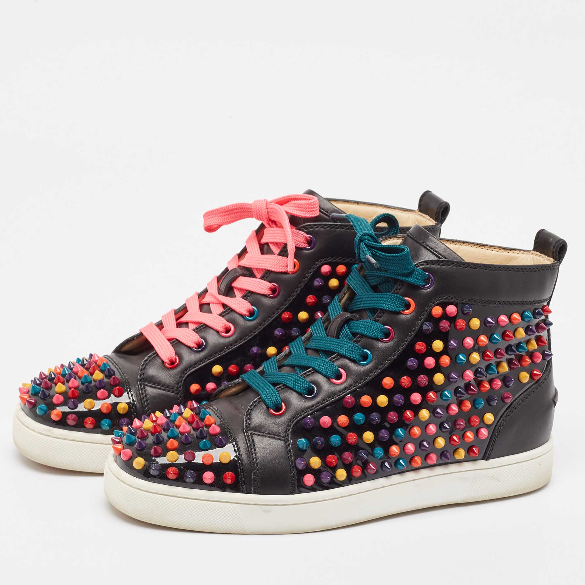 Christian Louboutin Multicolor Leather Louis Spikes High Top Sneakers Size 40