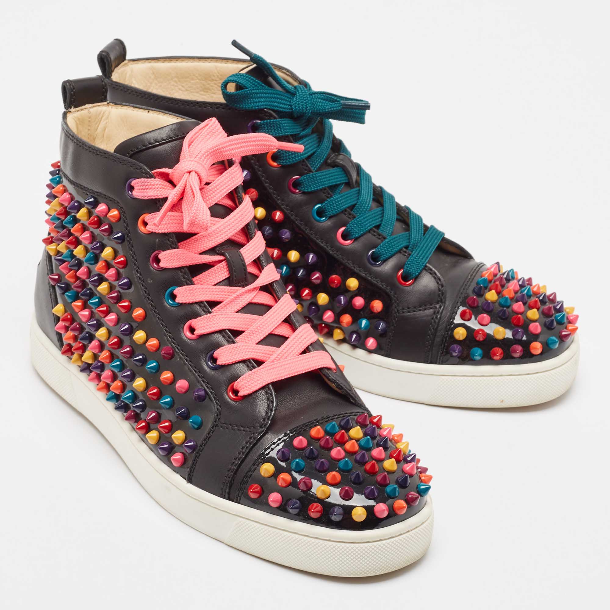 Christian Louboutin Multicolor Leather Louis Spikes High Top Sneakers Size 40