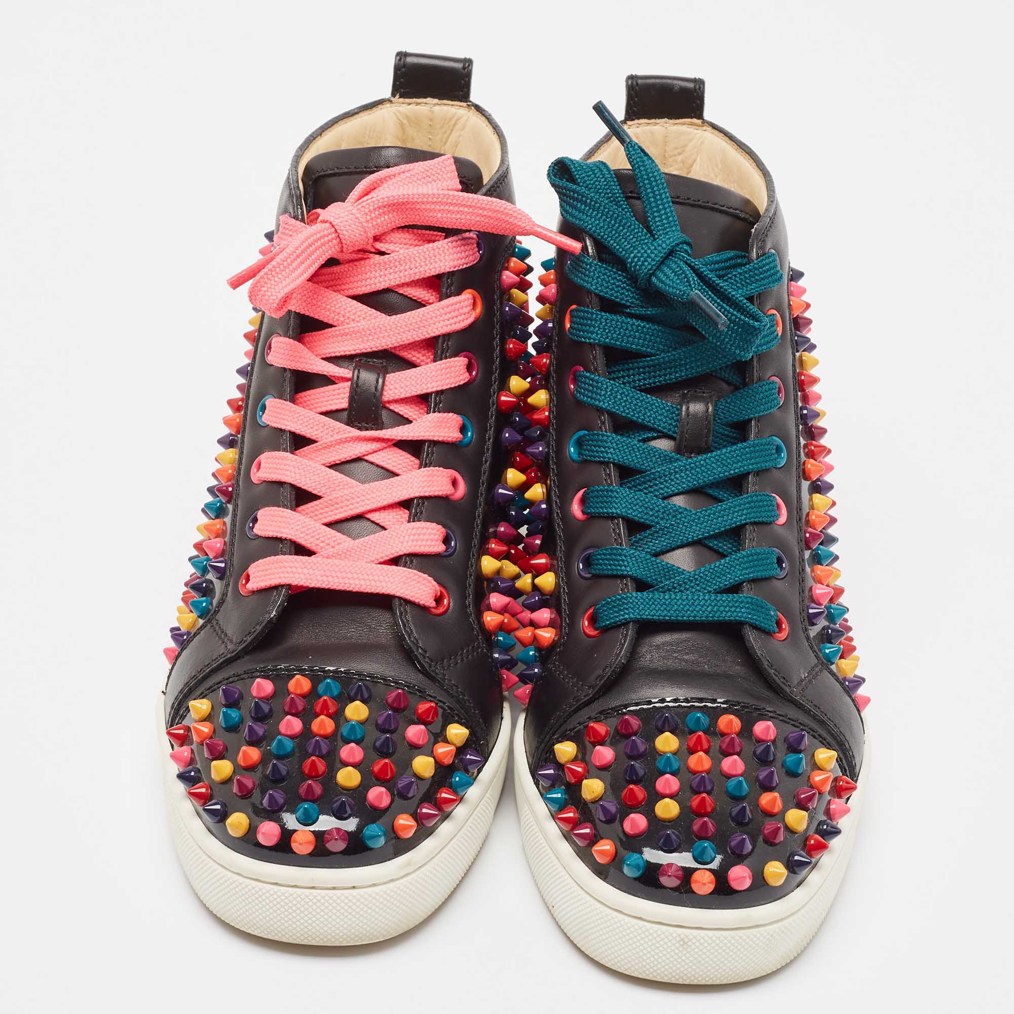 Christian Louboutin Multicolor Leather Louis Spikes High Top Sneakers Size 40