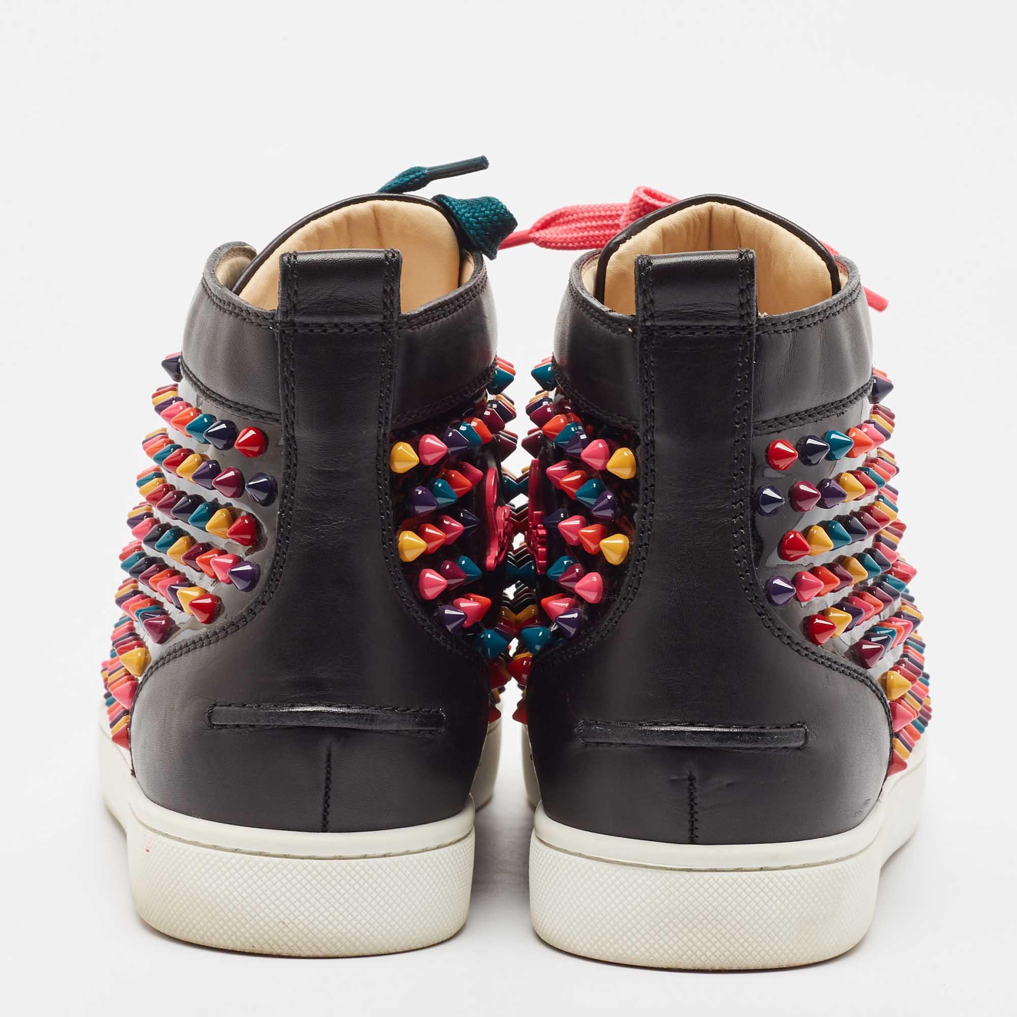 Christian Louboutin Multicolor Leather Louis Spikes High Top Sneakers Size 40