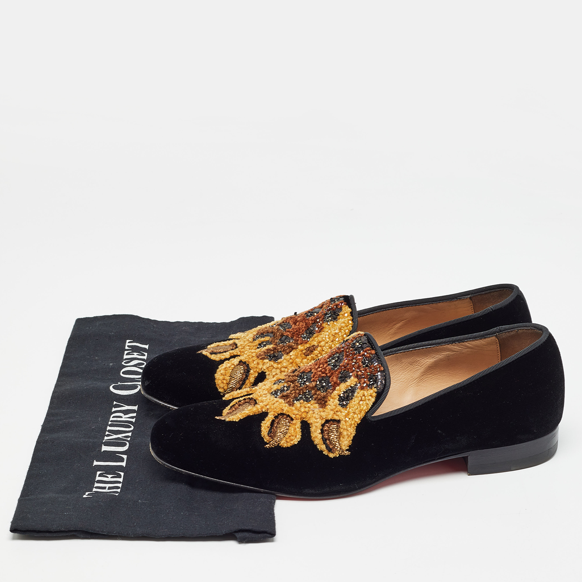 Christian Louboutin Black Velvet Embraided Smoking Slippers Size 40