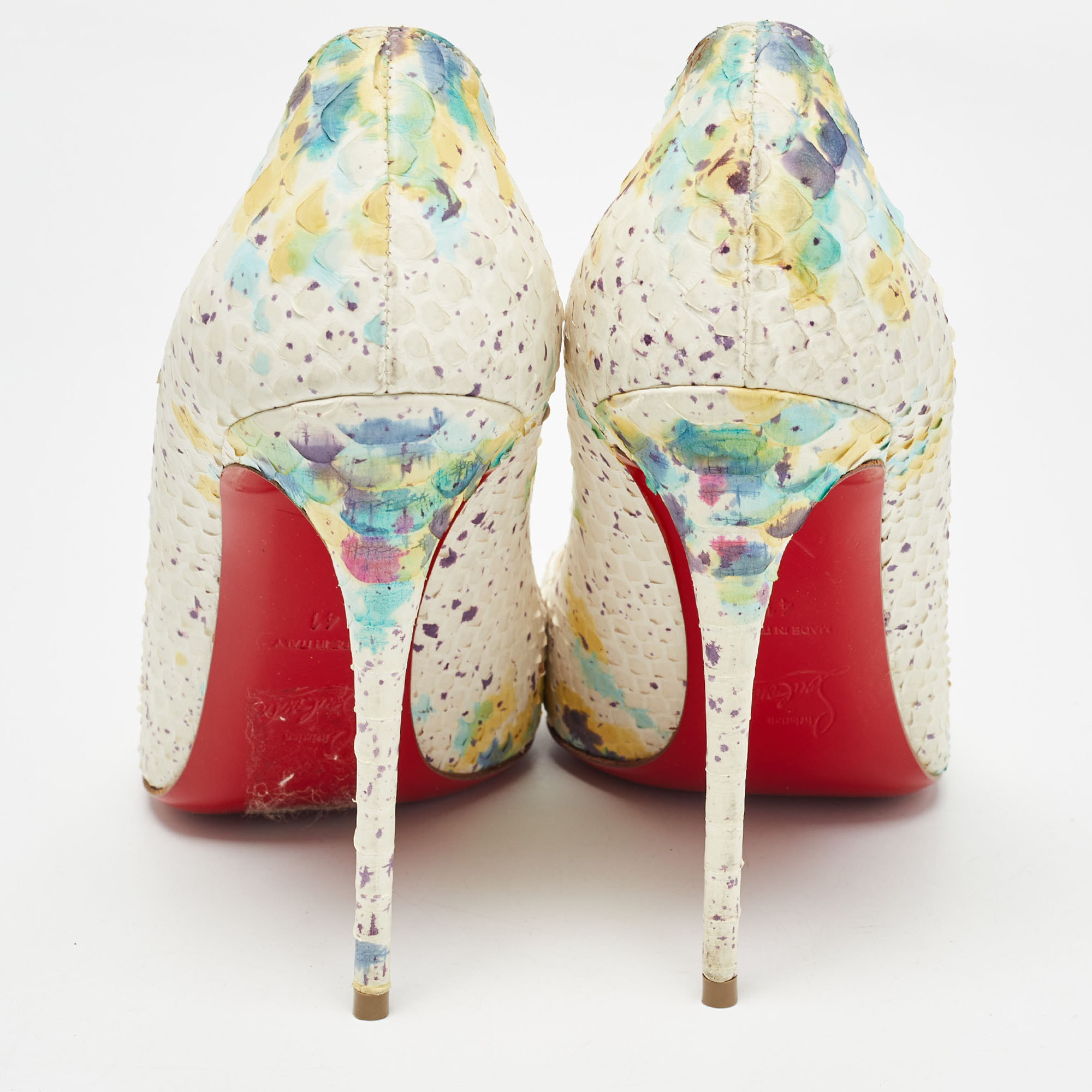 Christian Louboutin White Python Splash Print Pigalle Follies Pumps Size 41